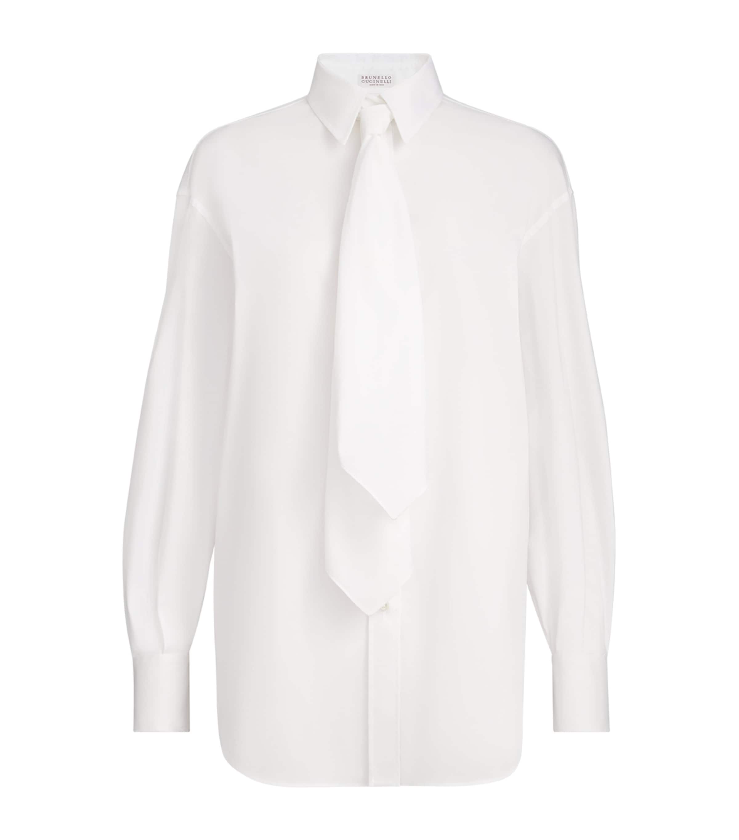 Brunello Cucinelli Womens Cotton-Blend Tie-Detail Shirt