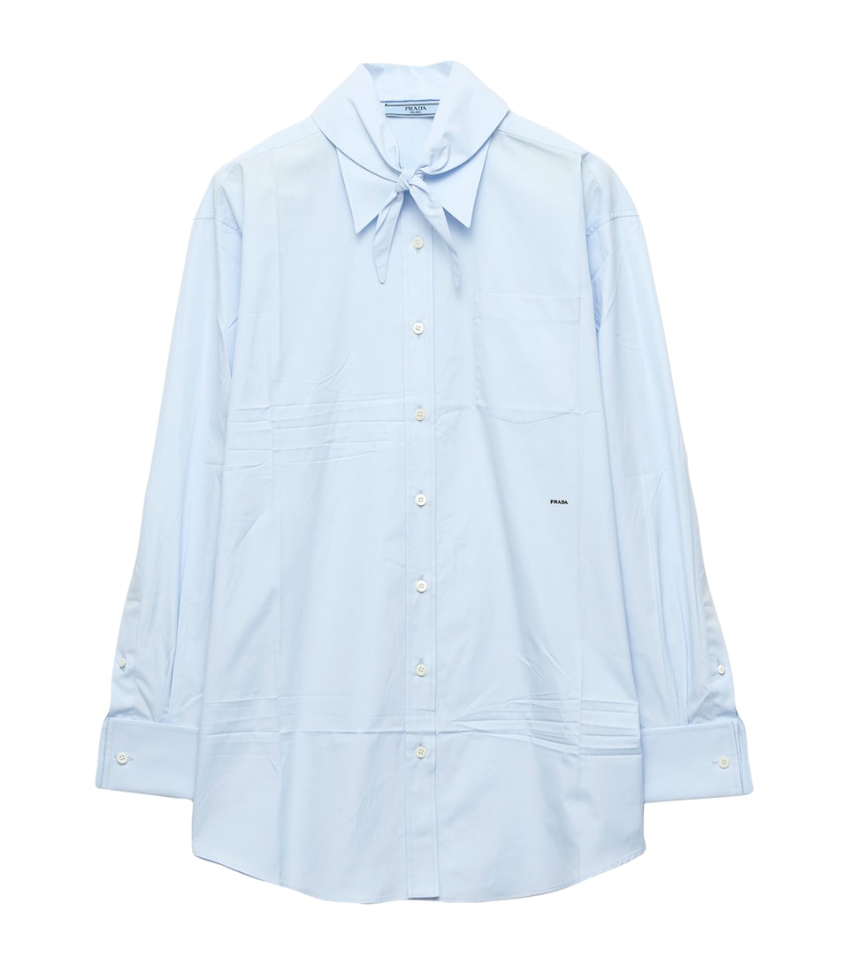 Prada Womens Cotton Pussybow Shirt Light Blue