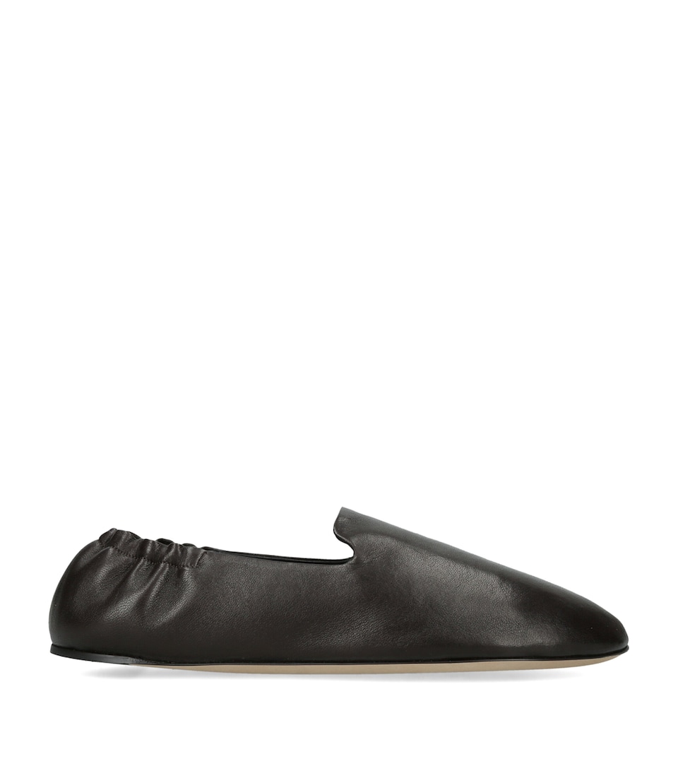 The Row Casa Leather Slippers Dark Brown