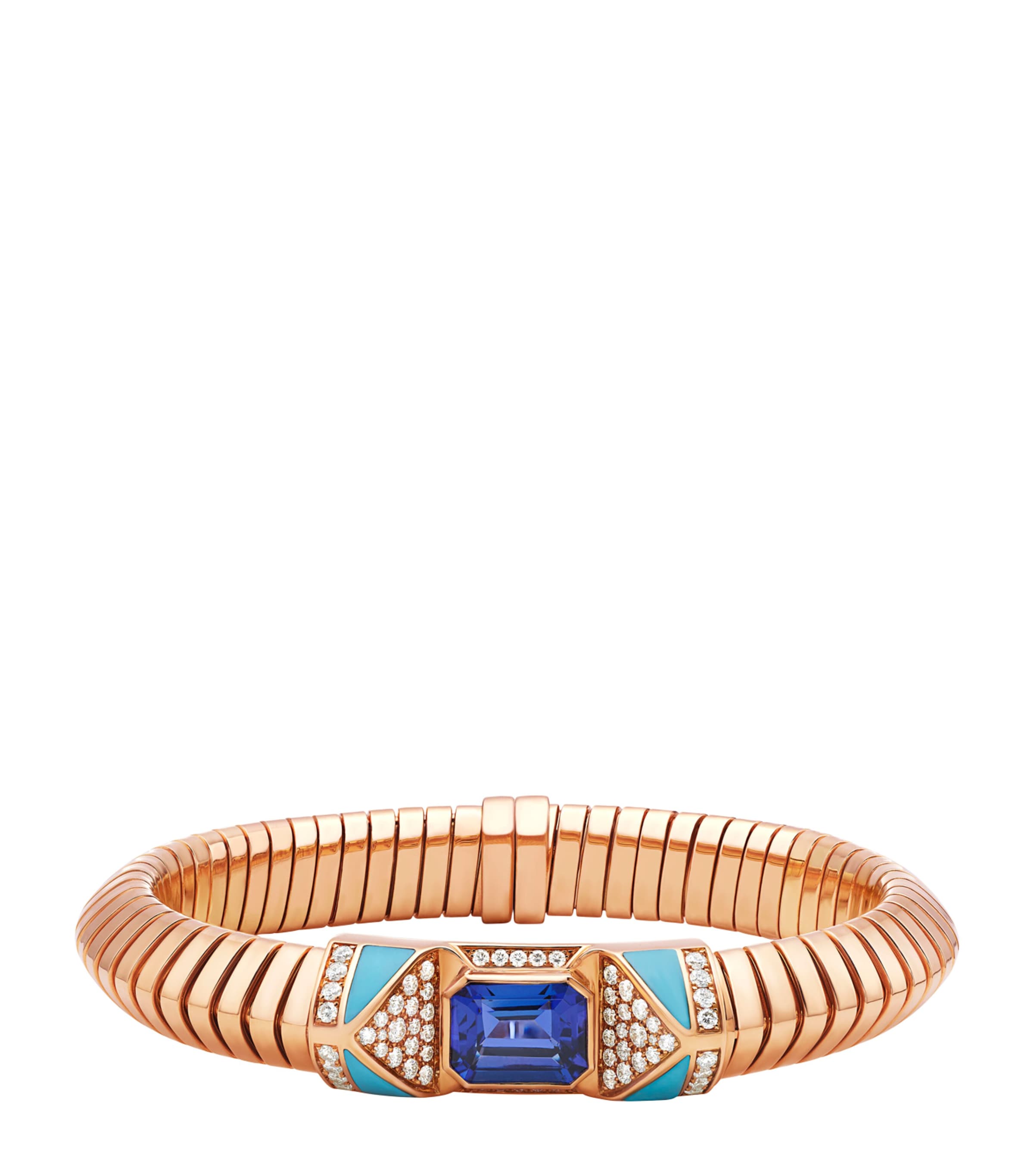 Bvlgari Rose Gold, Diamond, Tanzanite and Turquoise Tubogas Bracelet Pink Gold
