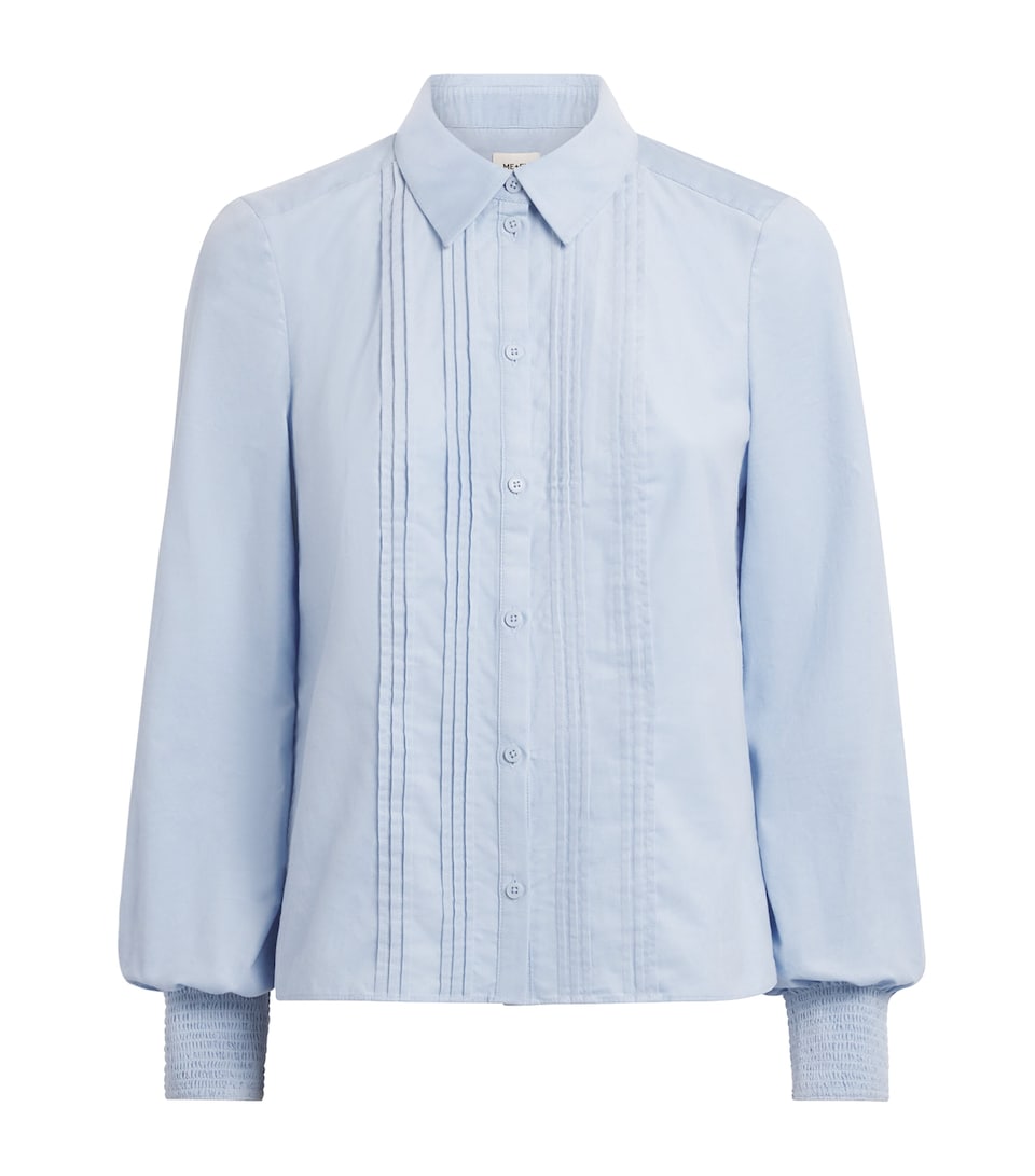 ME+EM Womens Corduroy Pintuck Blouse Chambray Blue