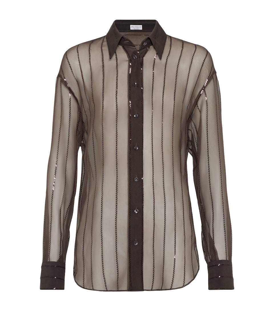 Silk Sequin-Stripe Shirt