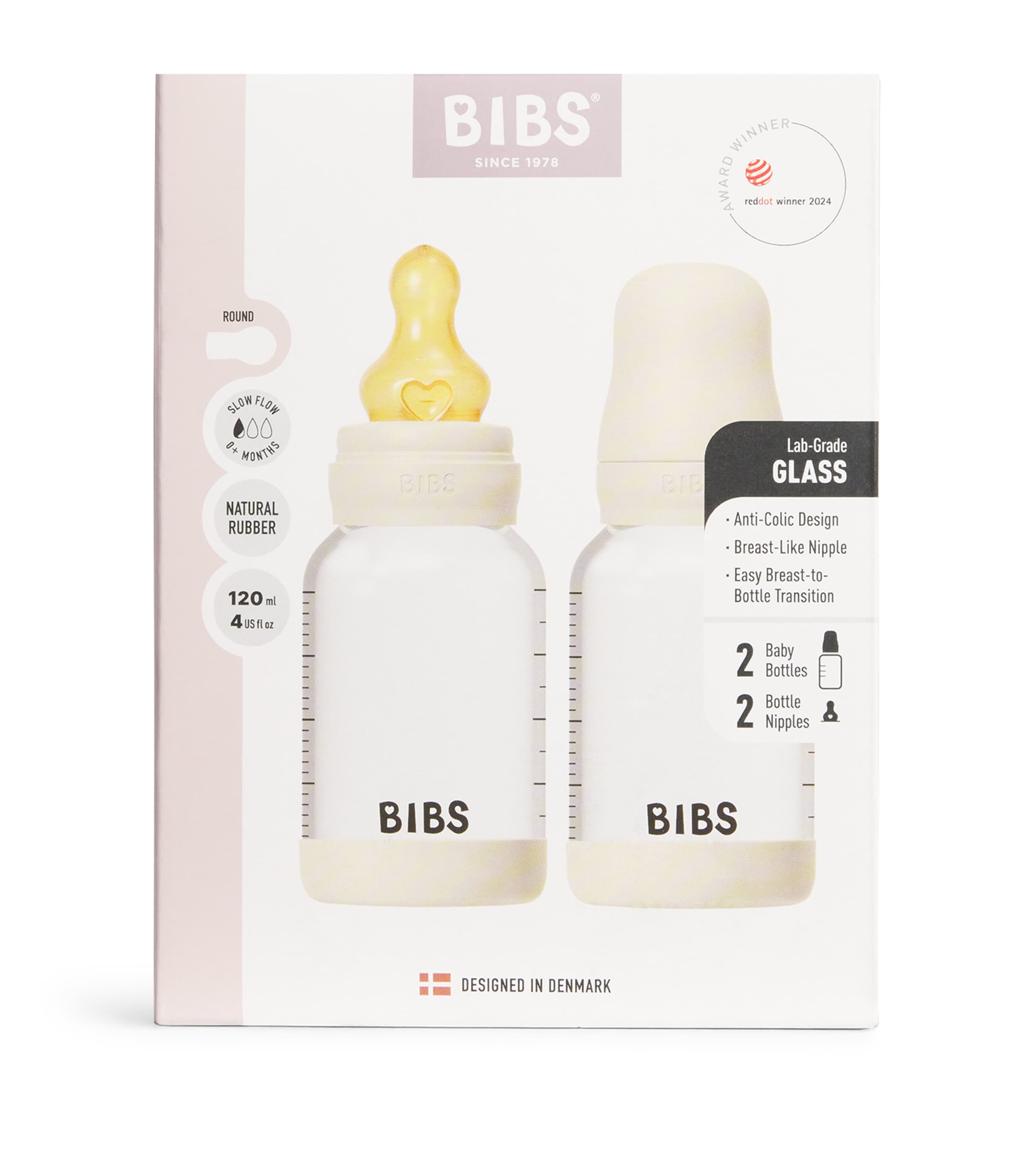 BIBS Set of 2 Glass Baby Bottles (120ml) Ivory