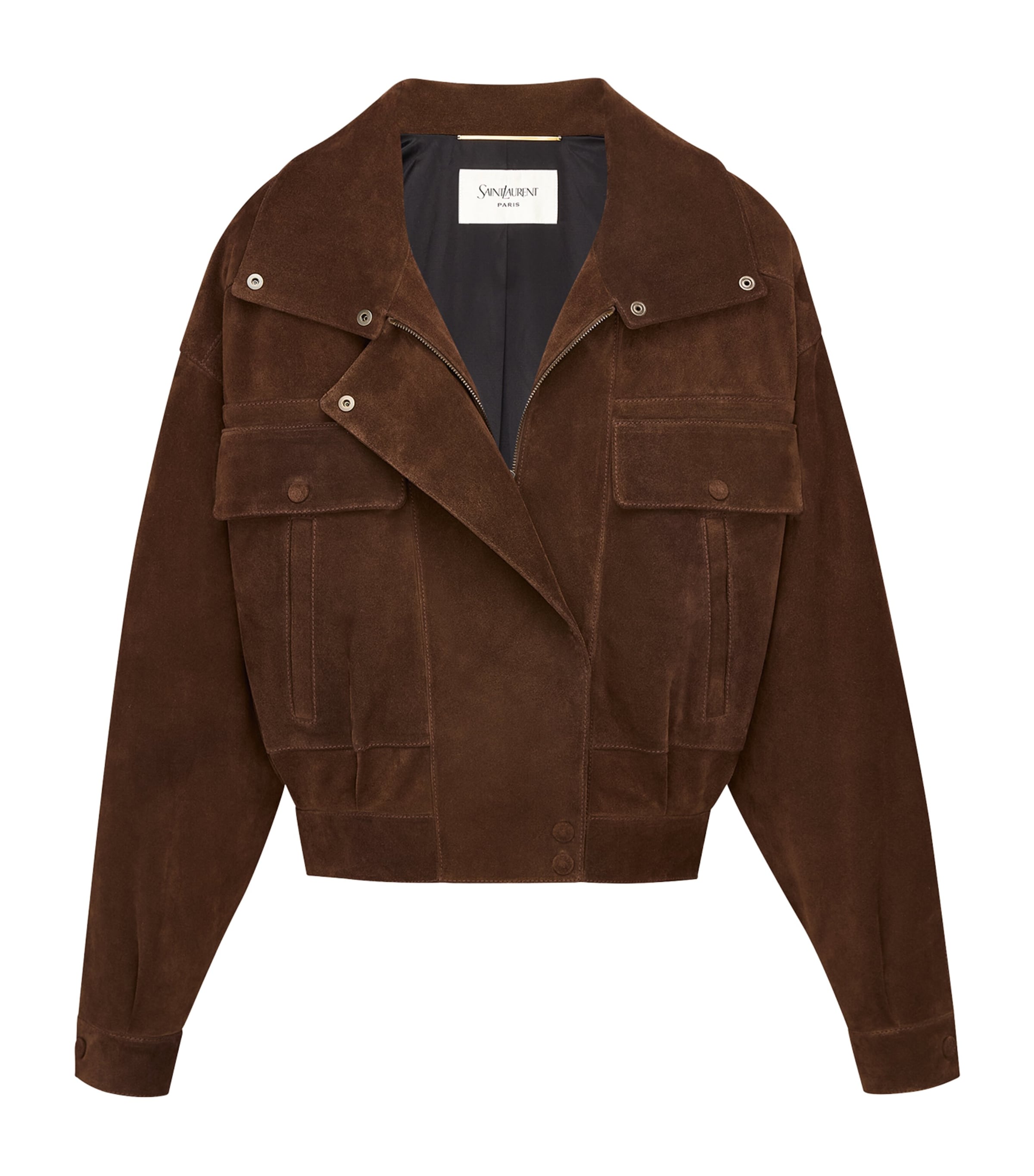 Saint Laurent Womens Suede Funnel-Neck Bomber Jacket