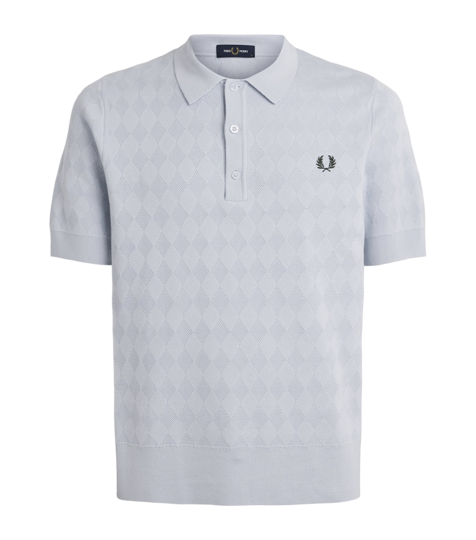 Fred Perry Mens Cotton Pointelle Polo shirt Dusky Blue