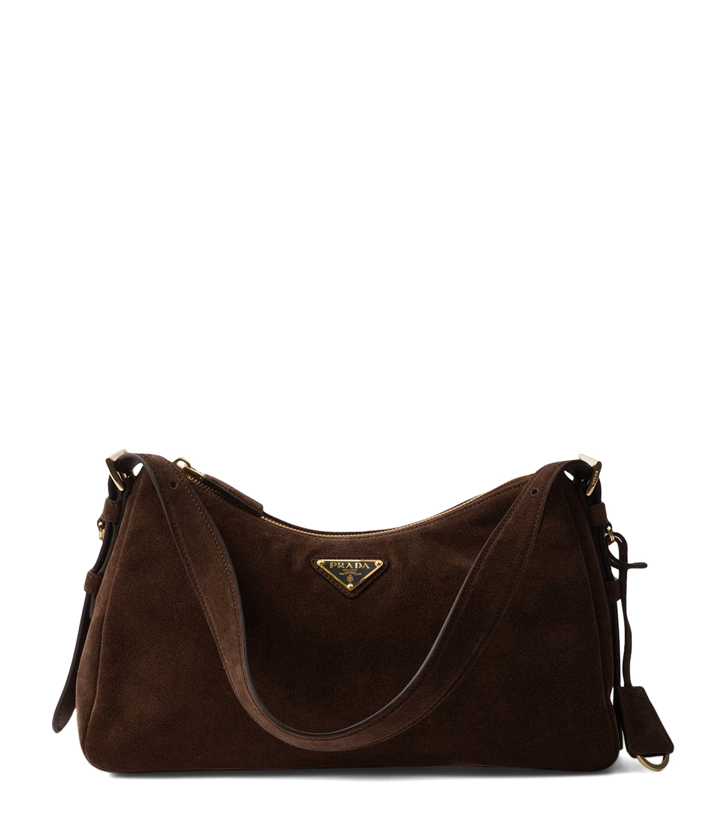 Prada Medium Suede Aimée Shoulder Bag Brown