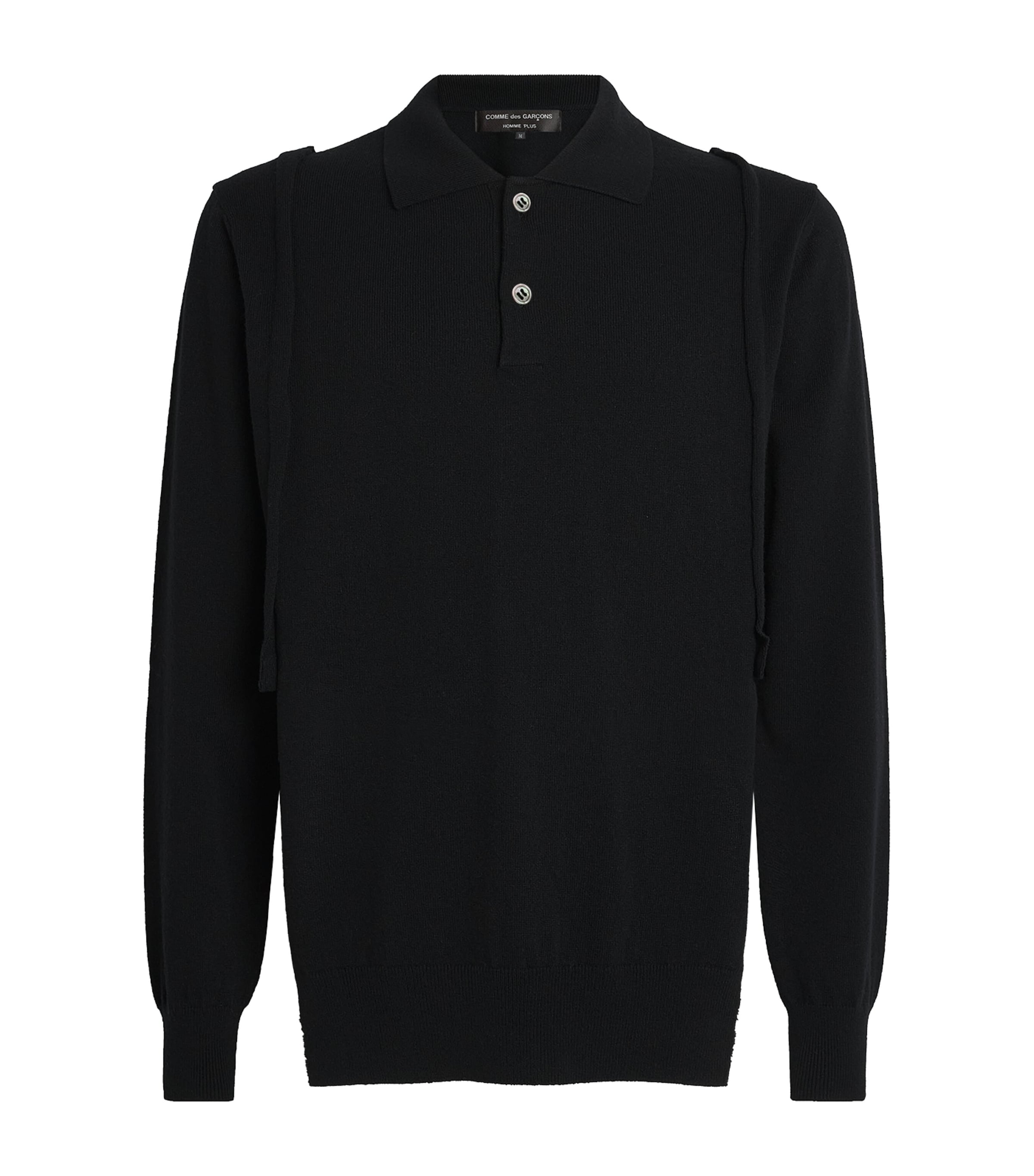 Comme Des Garçons Mens Wool Cut-Out Polo Shirt Black