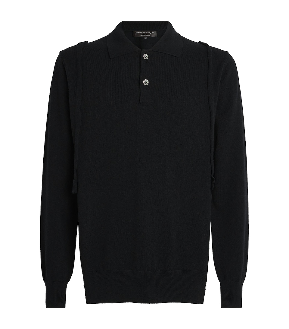 Comme Des Garçons Mens Wool Cut-Out Polo Shirt Black