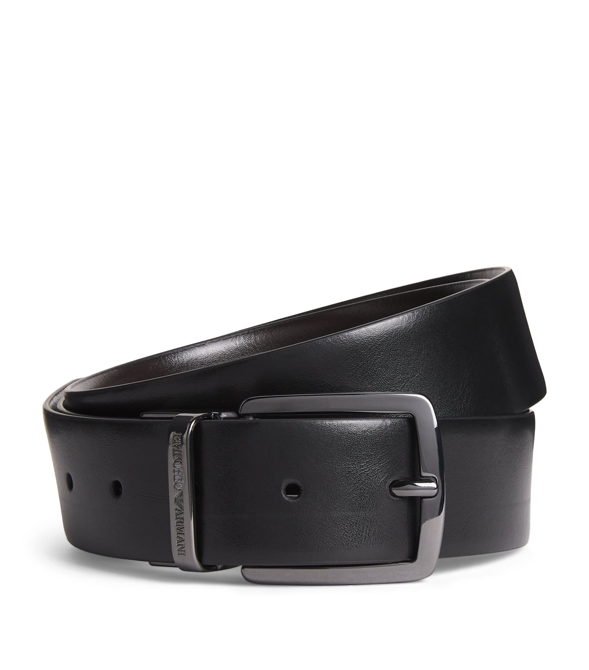 Emporio Armani Black Leather Debossed-Logo Belt | Harrods UK