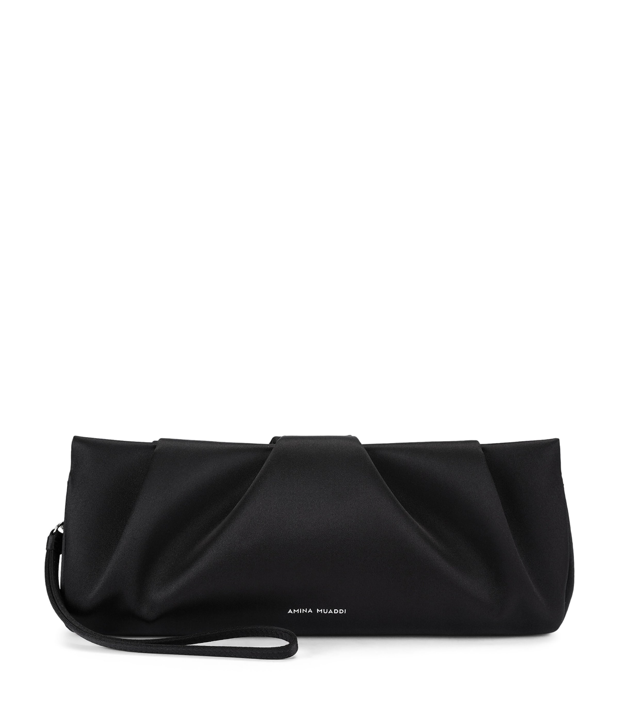 Amina Muaddi Satin Vittoria Clutch Bag Black