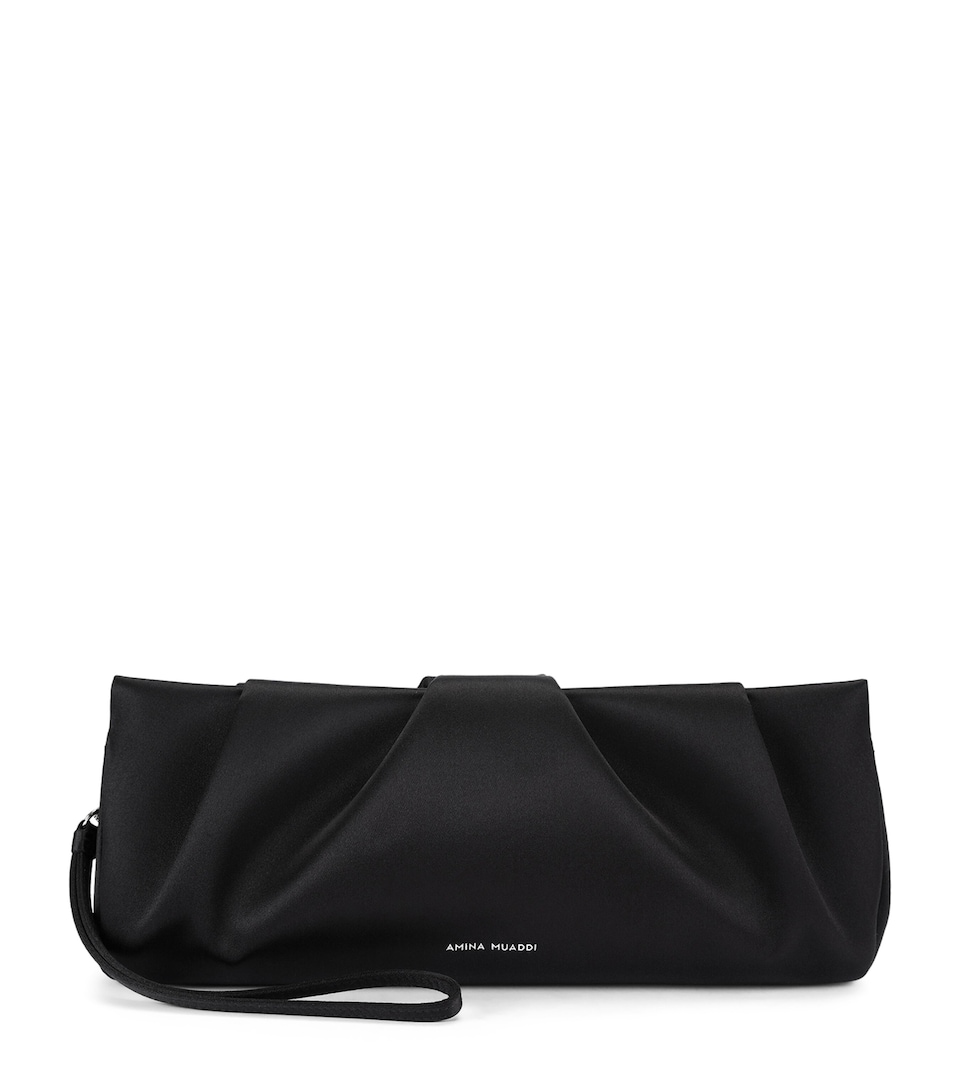 Amina Muaddi Satin Vittoria Clutch Bag Black