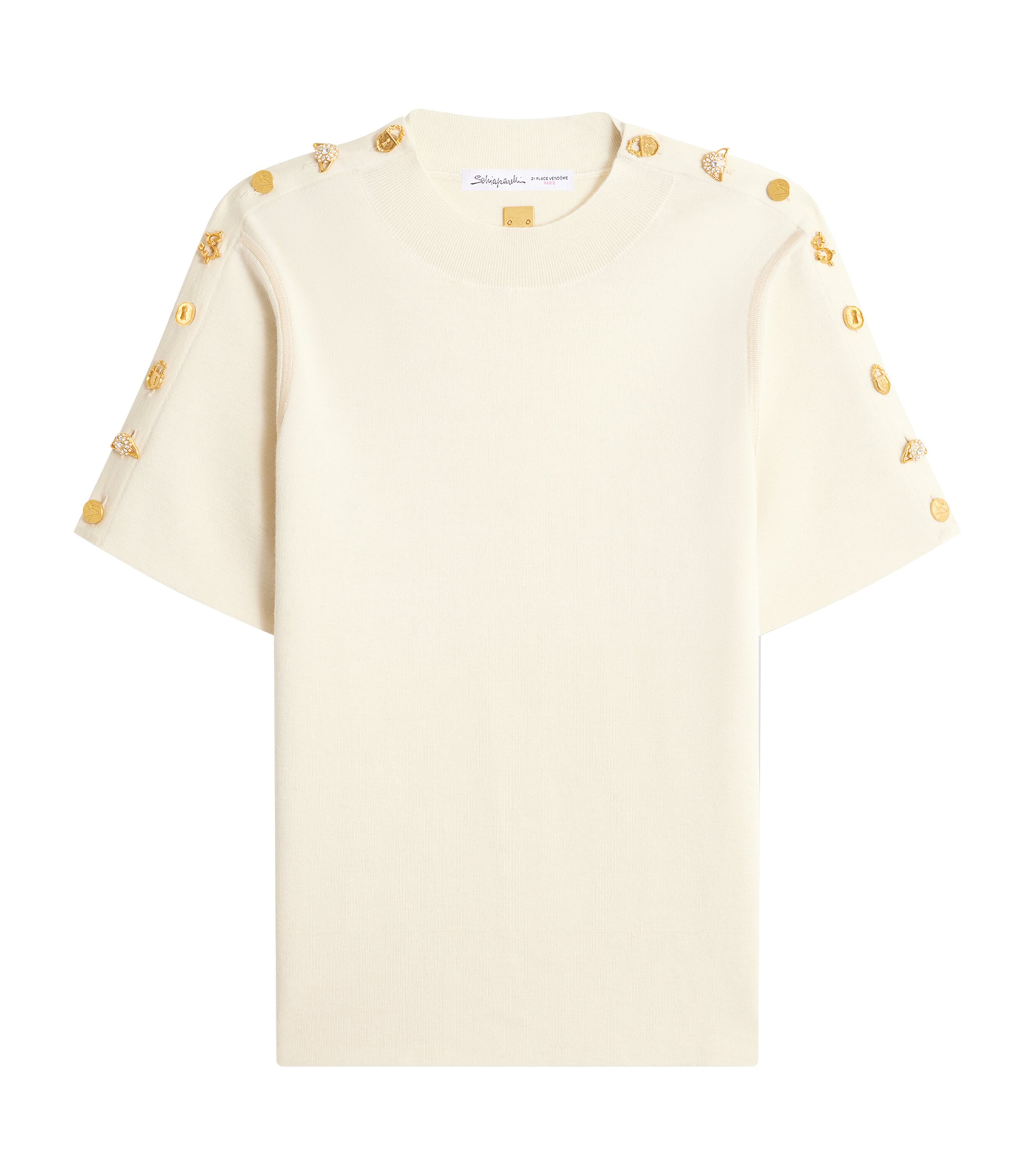 Schiaparelli Womens Cashmere-Blend Bijoux Buttons Sweater Ecru