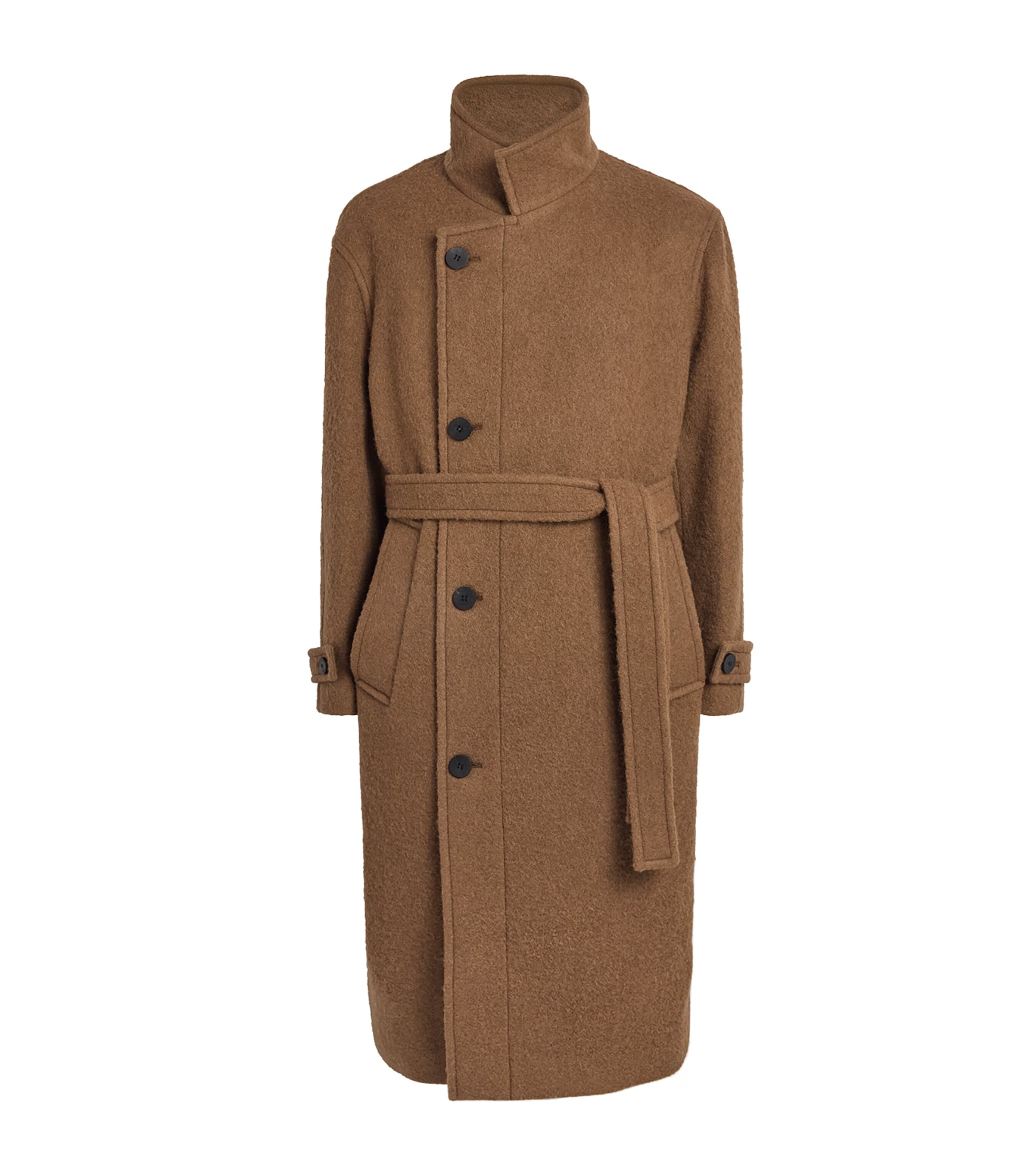 Wooyoungmi Mens Wool-Blend Belted Overcoat Camel