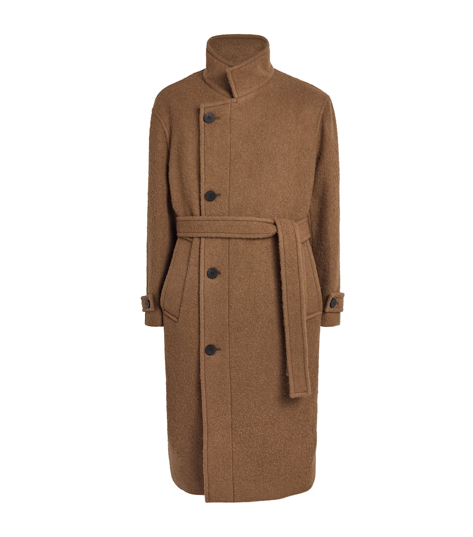 Wooyoungmi Mens Wool-Blend Belted Overcoat Camel