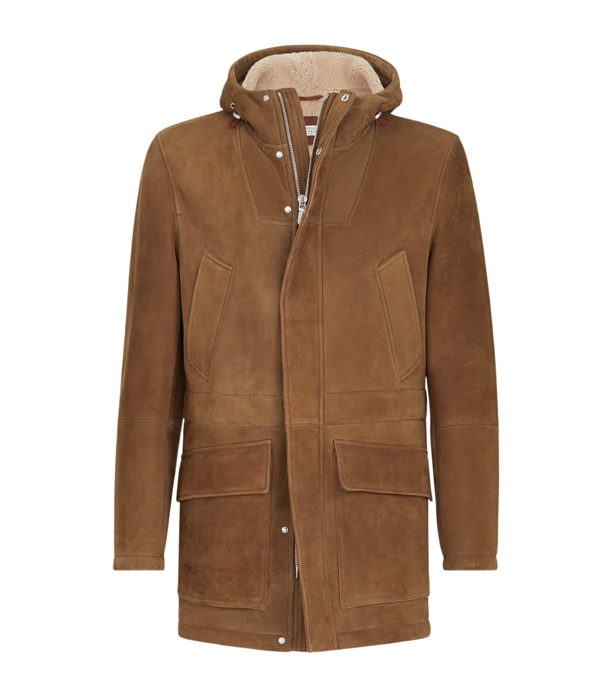 Brunello Cucinelli Mens Suede-Shearling Parka