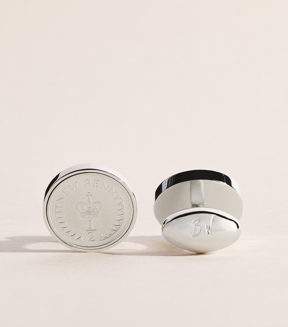 Babette Wasserman Rhodium-Plated Halfpenny Cufflinks Silver