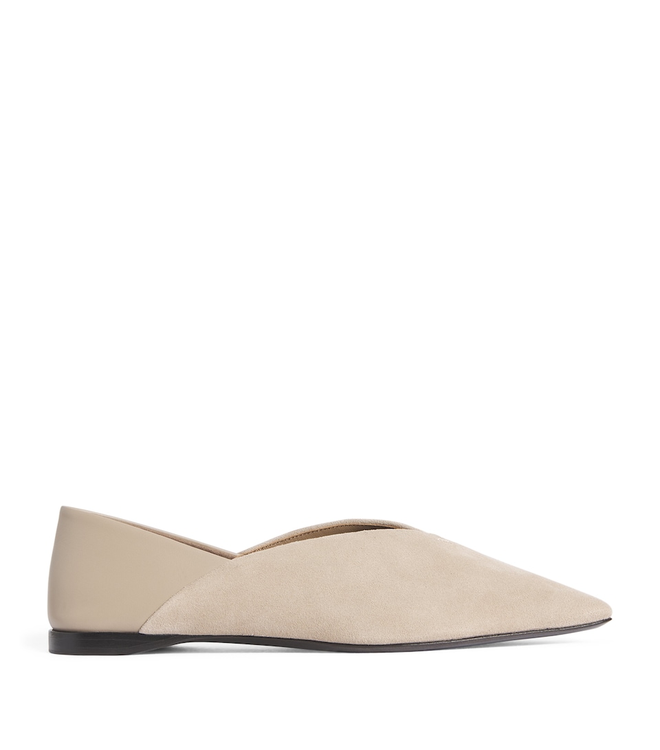 Max Mara Suede Leather-Trim Ballet Flats Beige