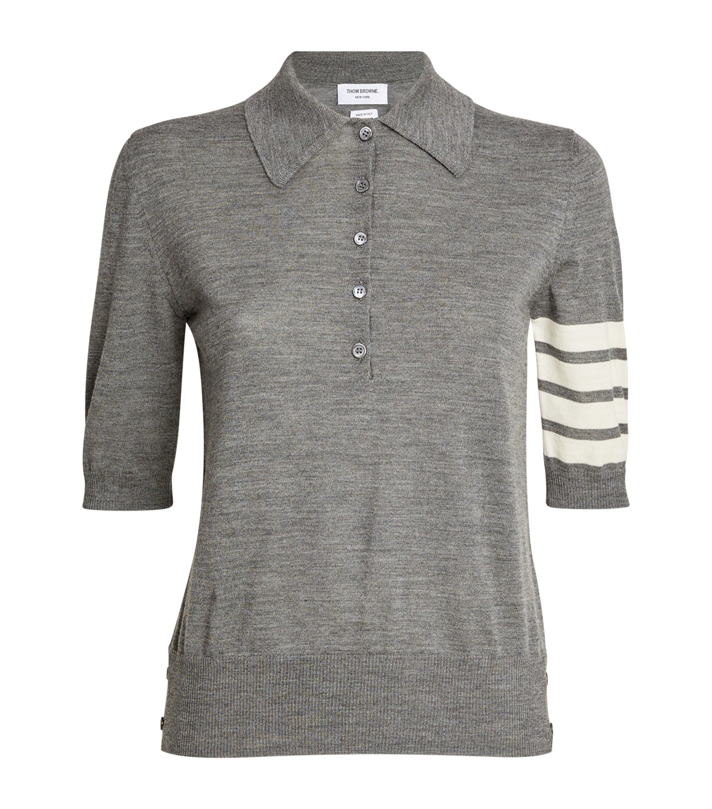 Thom Browne Womens 4-Bar Polo Shirt Med Grey