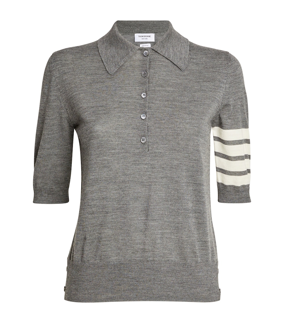 Thom Browne Womens 4-Bar Polo Shirt Med Grey
