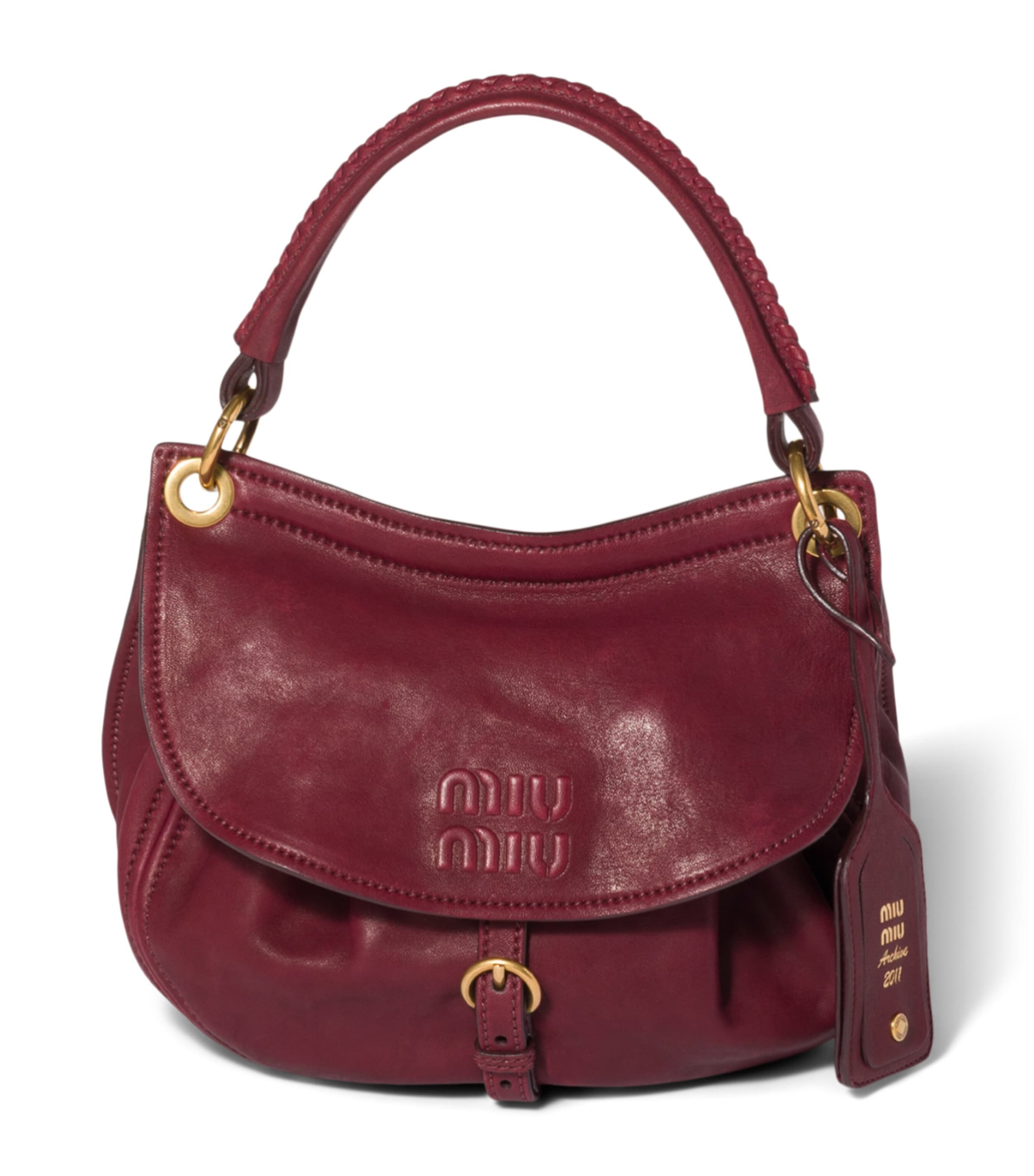 Miu Miu Small Leather Rendez-Vous Shoulder Bag Burgundy