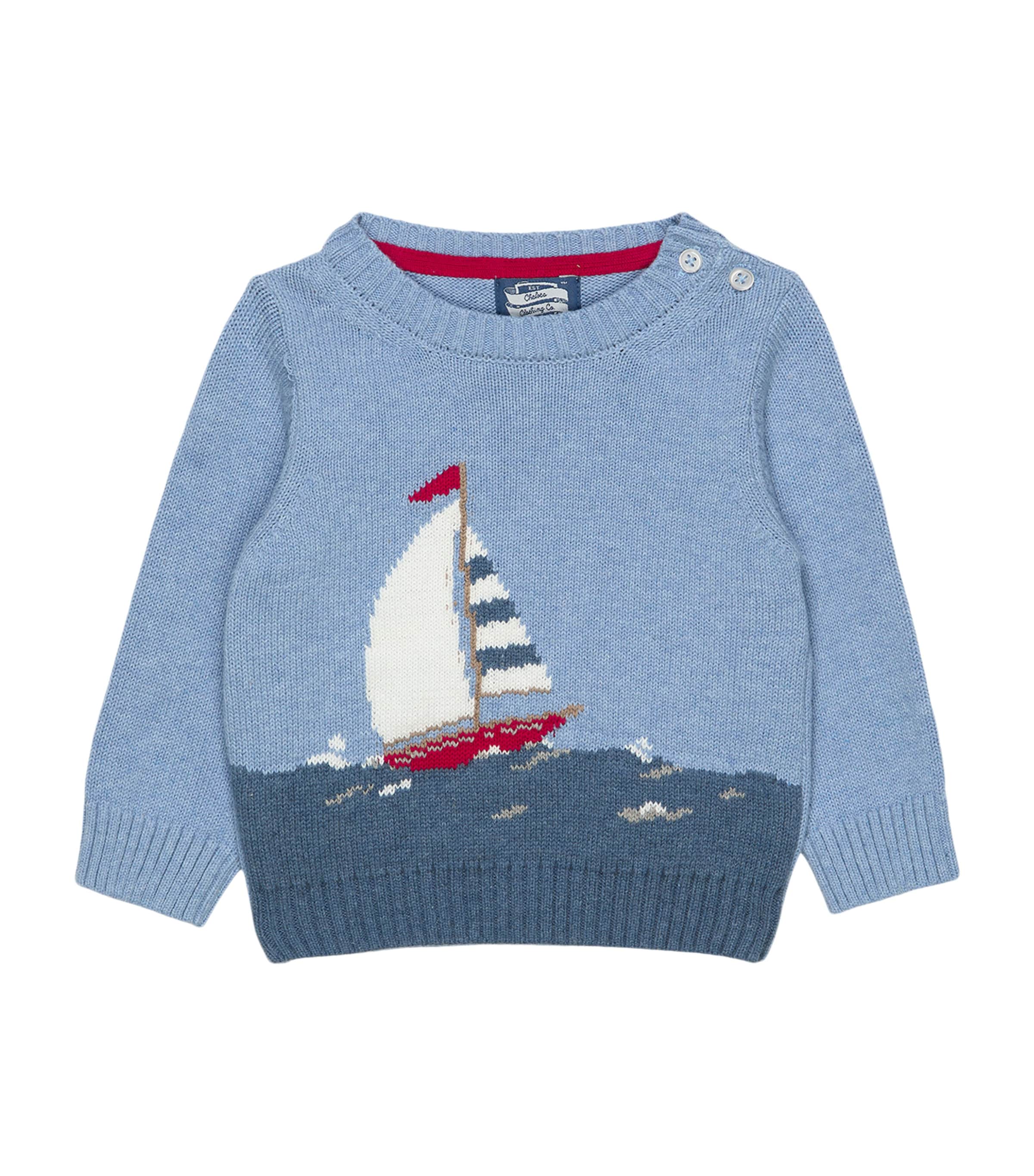 Trotters Cotton Sailboat Sweater (3-24 Months) Pale Blue
