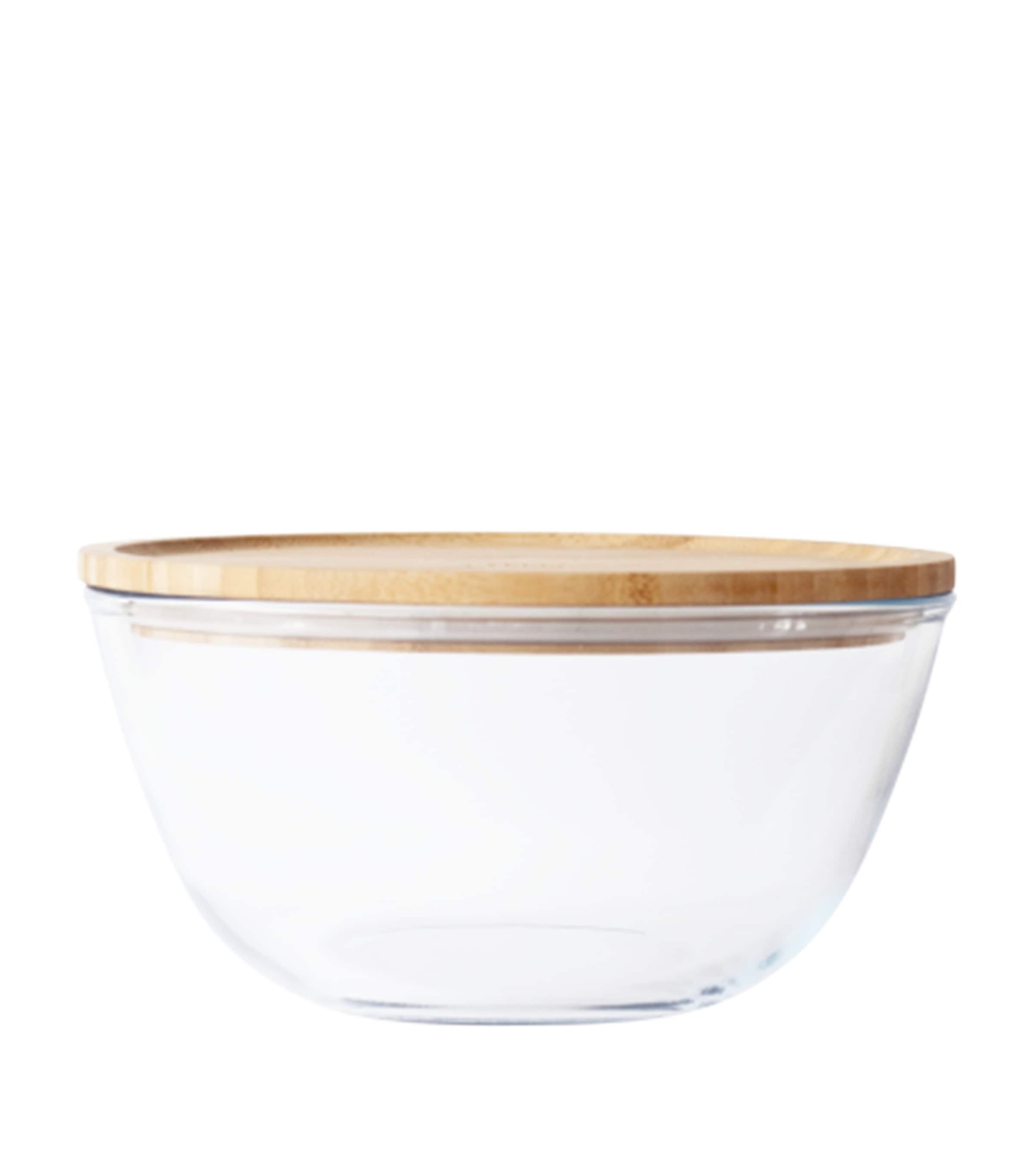 Pebbly Glass Bowl with Bamboo Lid (2.6L) Transparent/natural