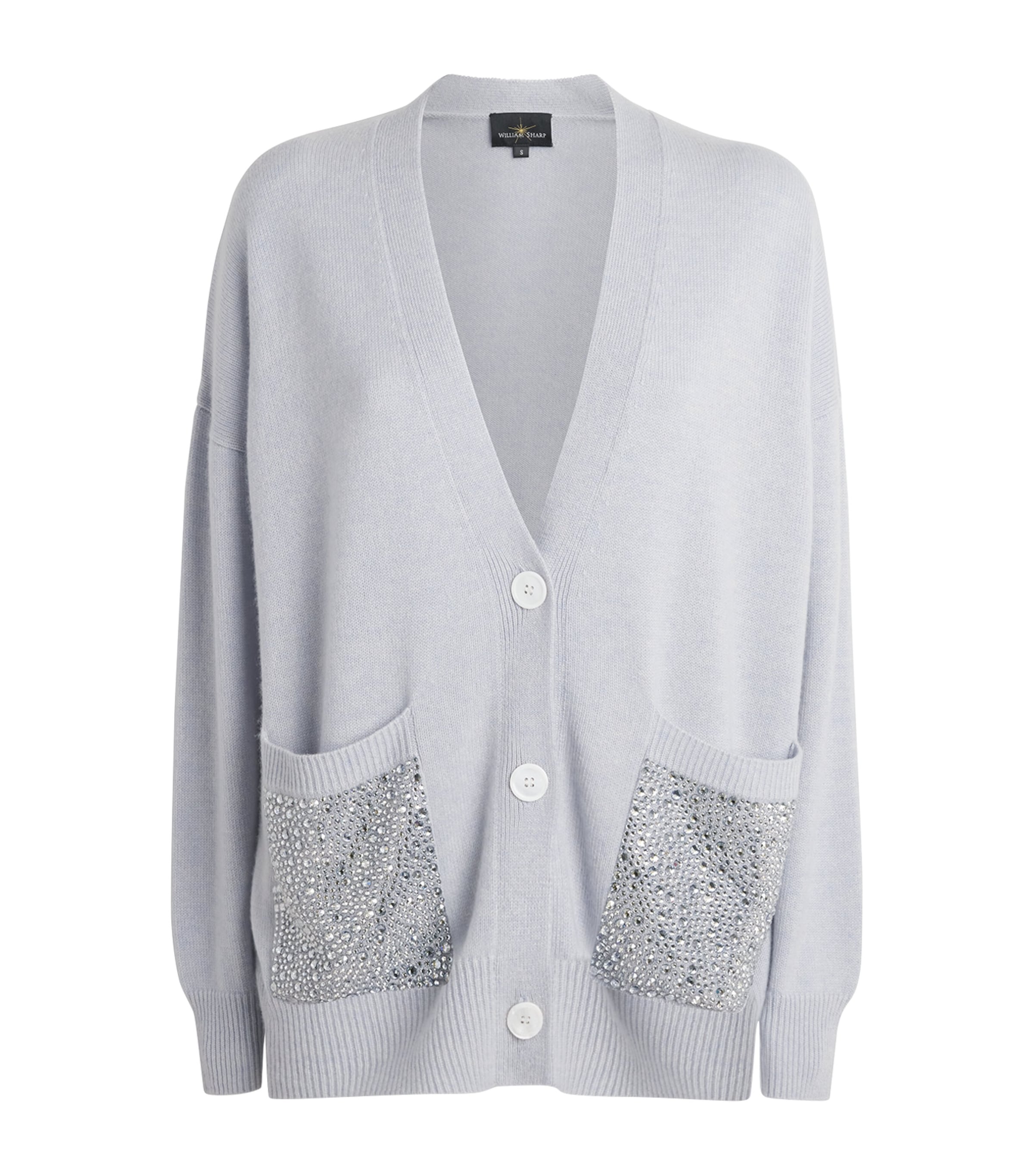 William Sharp Womens Cashmere Crystal-Embellished Cardigan Blue Mist Blue Shade