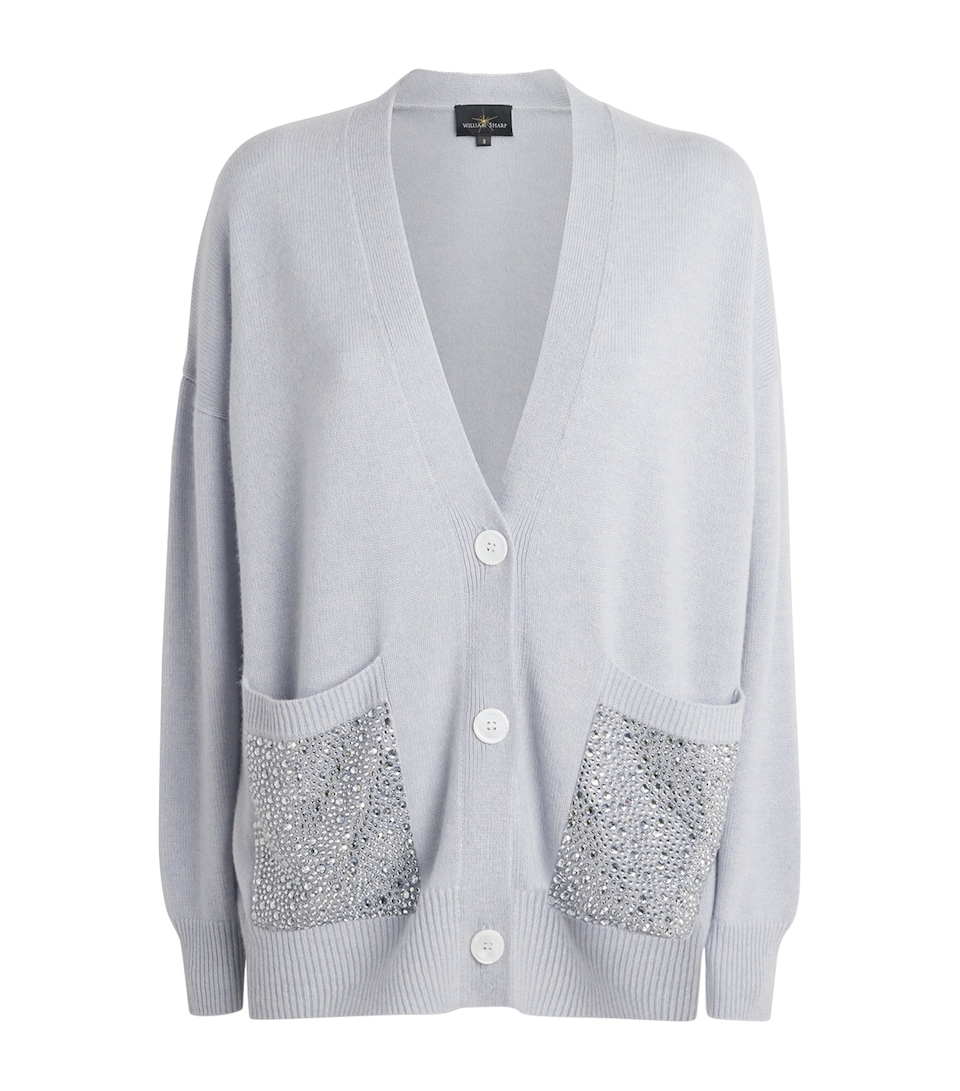 William Sharp Womens Cashmere Crystal-Embellished Cardigan Blue Mist Blue Shade