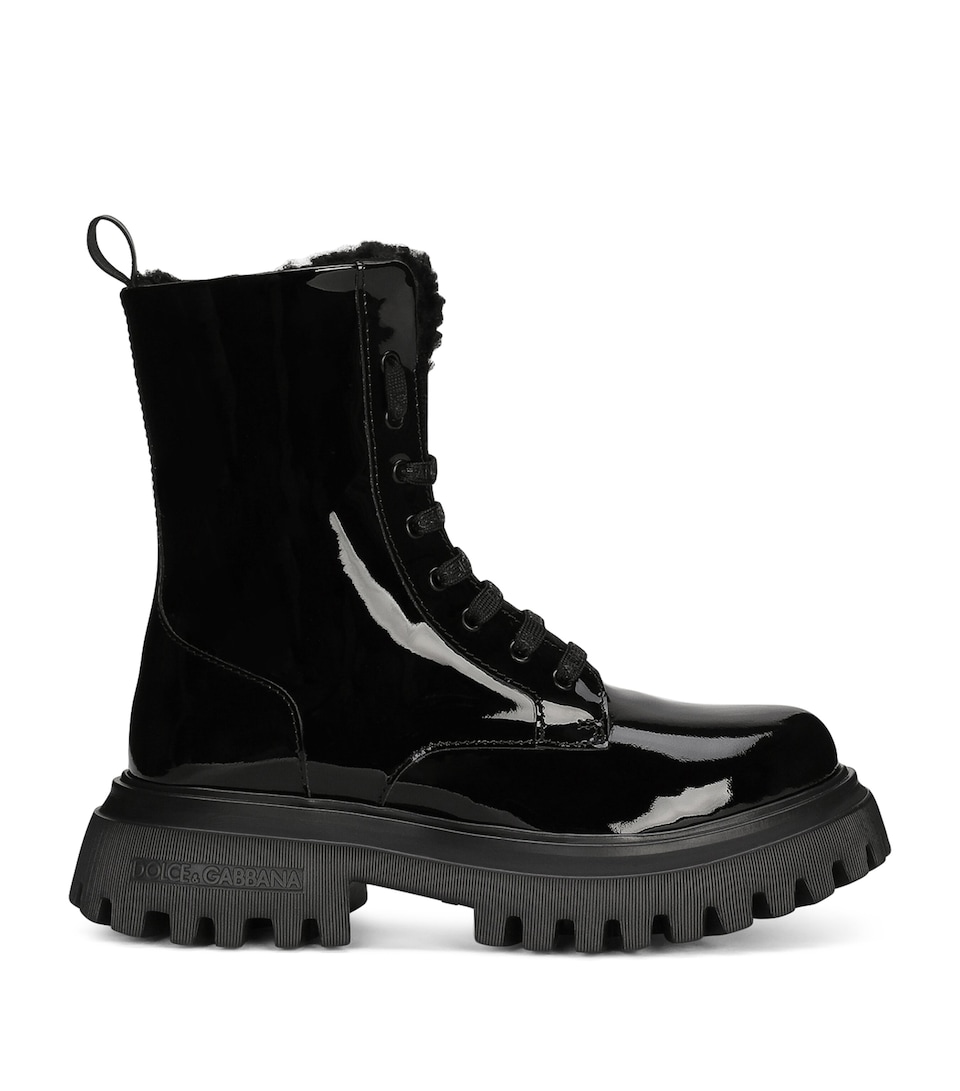 Dolce&Gabbana Kids Leather Lace-Up Boots Black