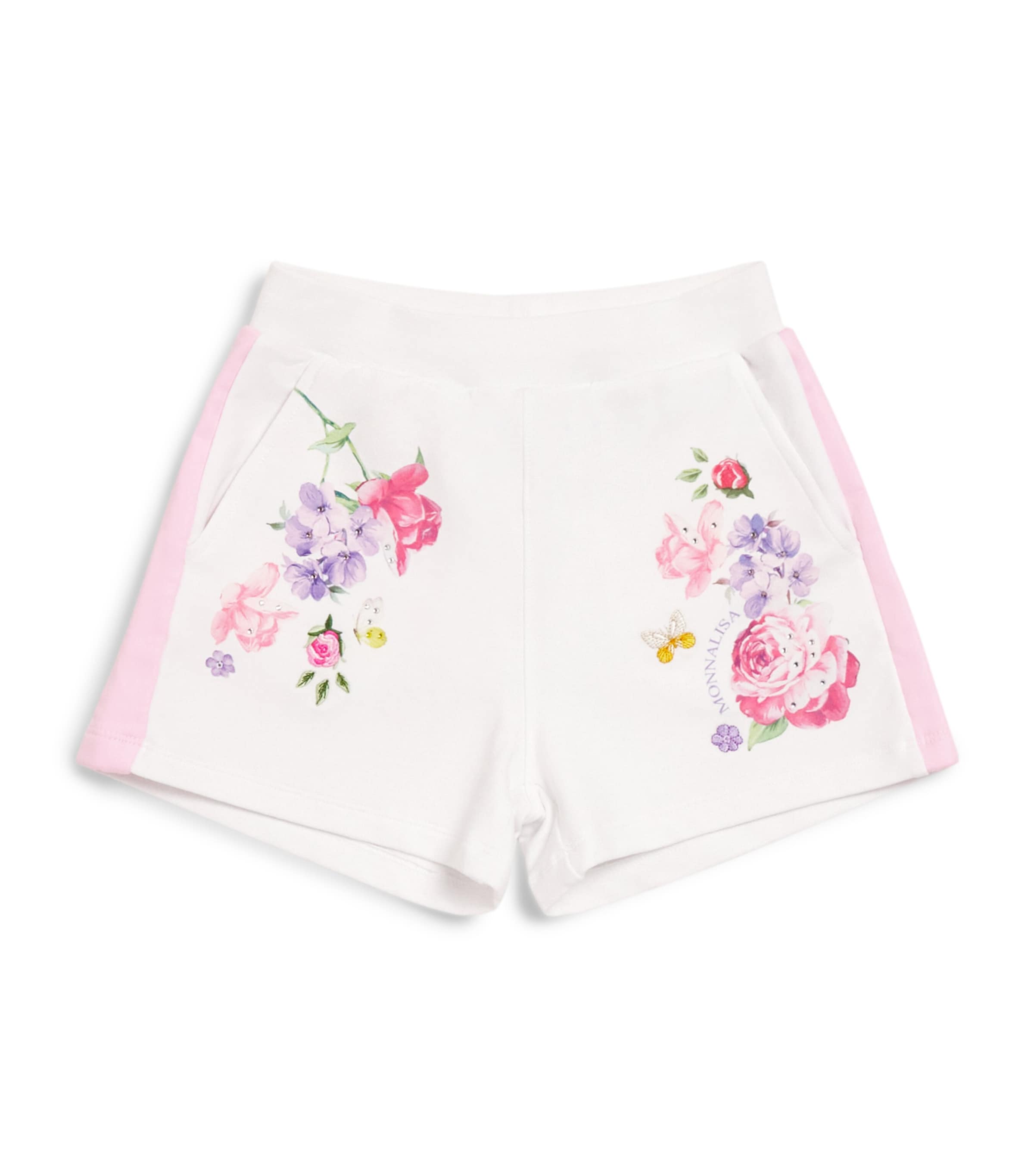 Monnalisa Stretch-Cotton Floral Print Shorts (2-12 Years) White+fairytale Pink