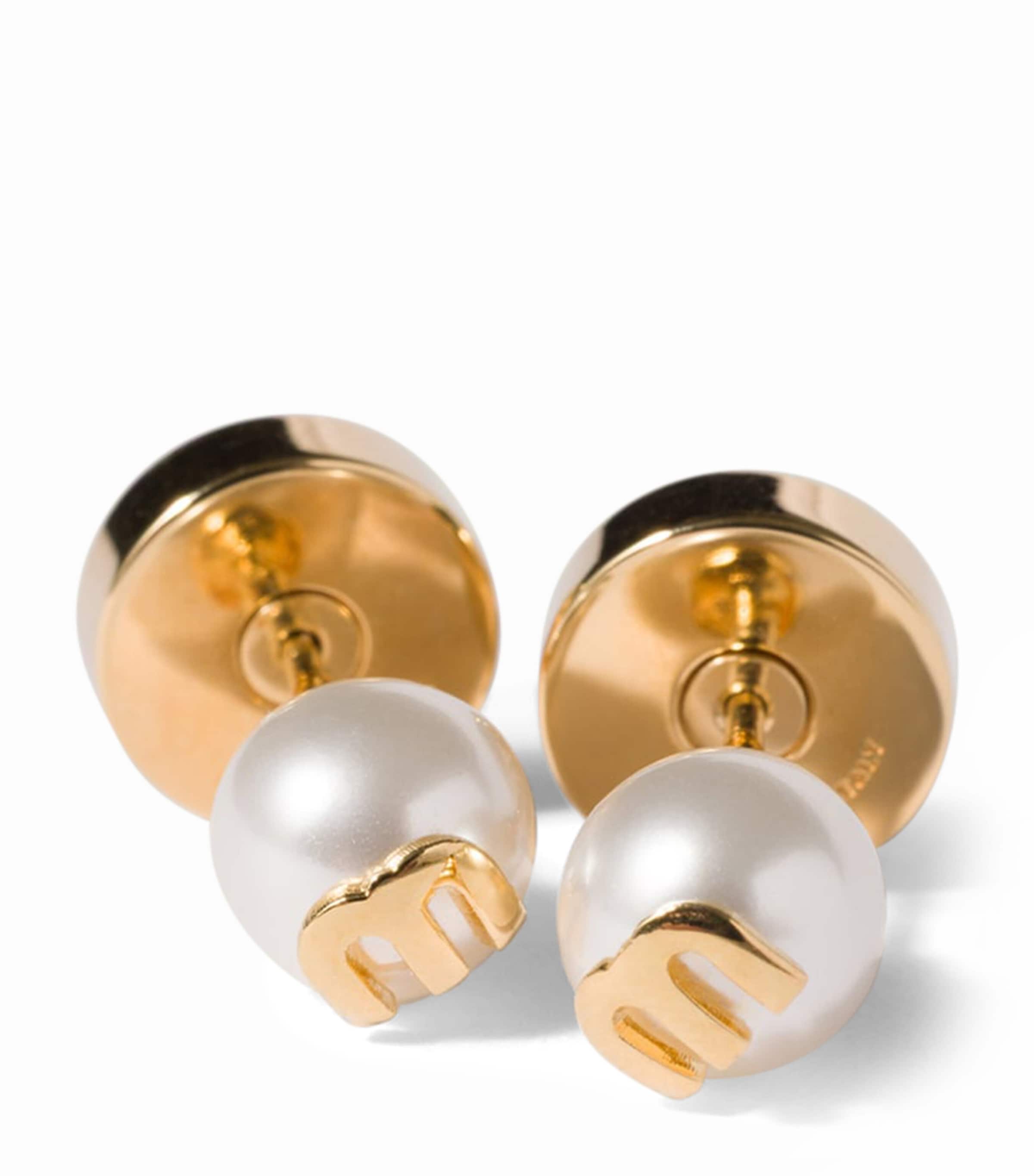 Miu Miu Faux Pearl Logo Stud Earrings Gold/silver