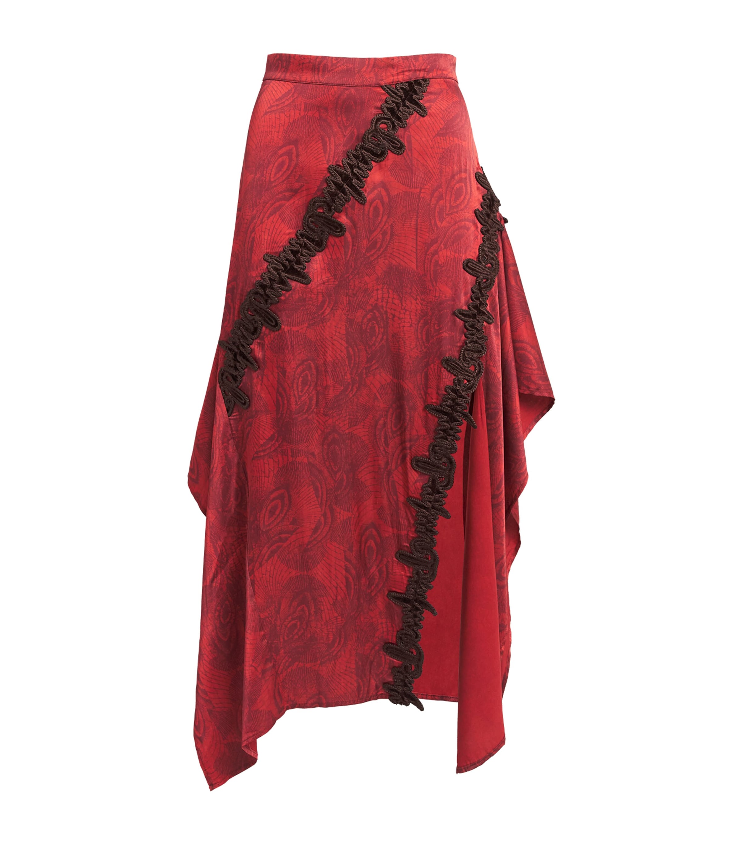 Christie Brown Womens Satin Asymmetric Printed Midi Skirt Rs