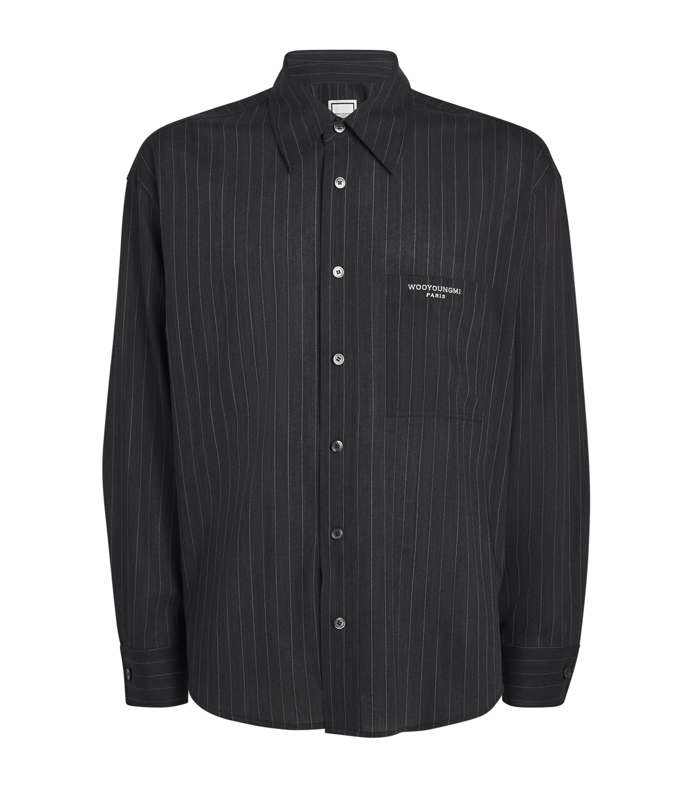Wooyoungmi Mens Wool-Blend Pinstripe Shirt Grey