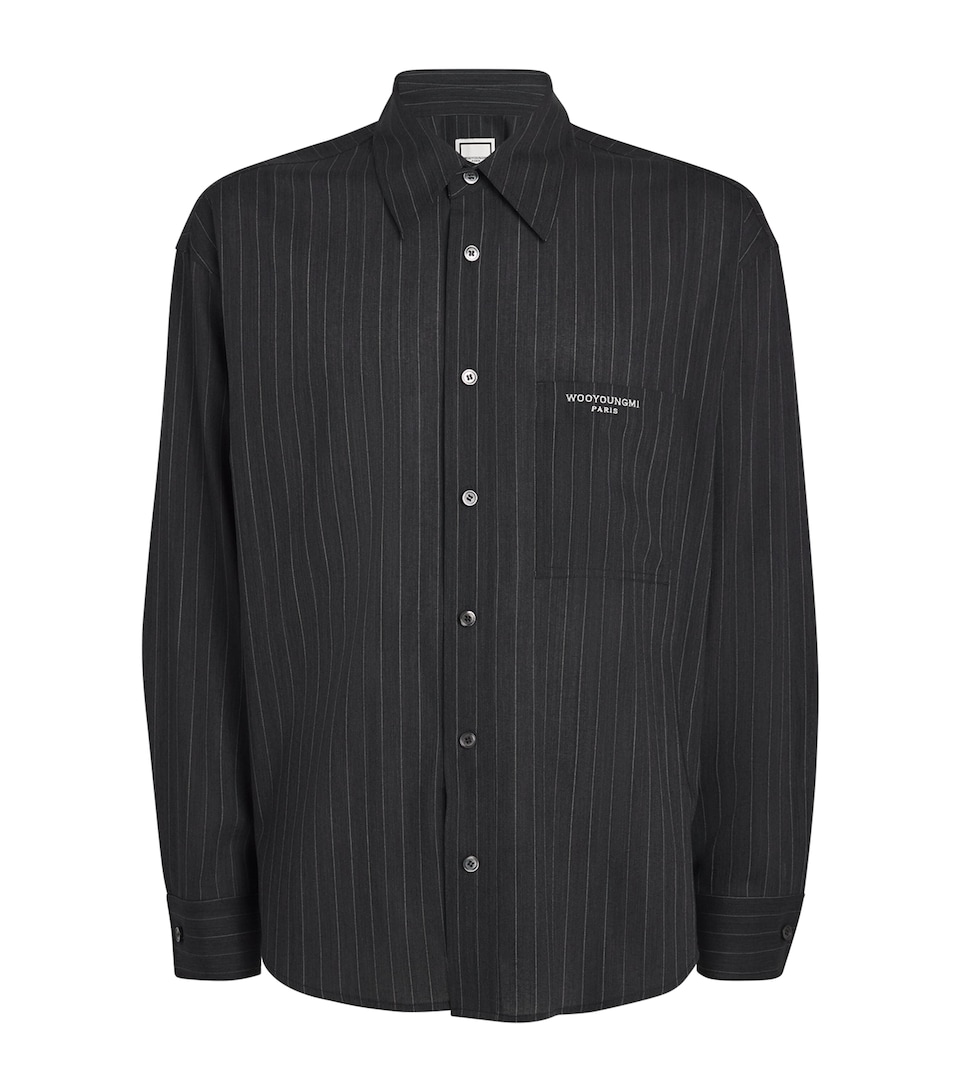 Wooyoungmi Mens Wool-Blend Pinstripe Shirt Grey