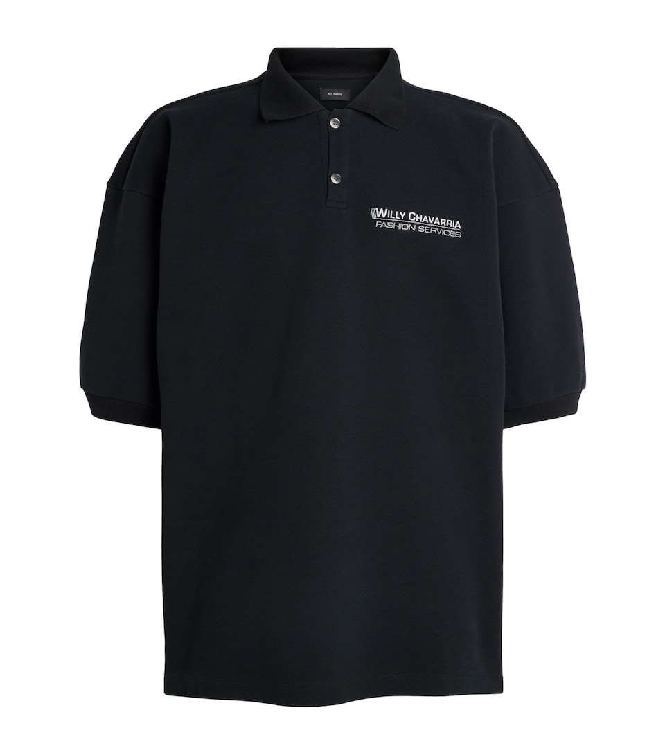 Willy Chavarria Mens Cotton Football Polo Shirt Black