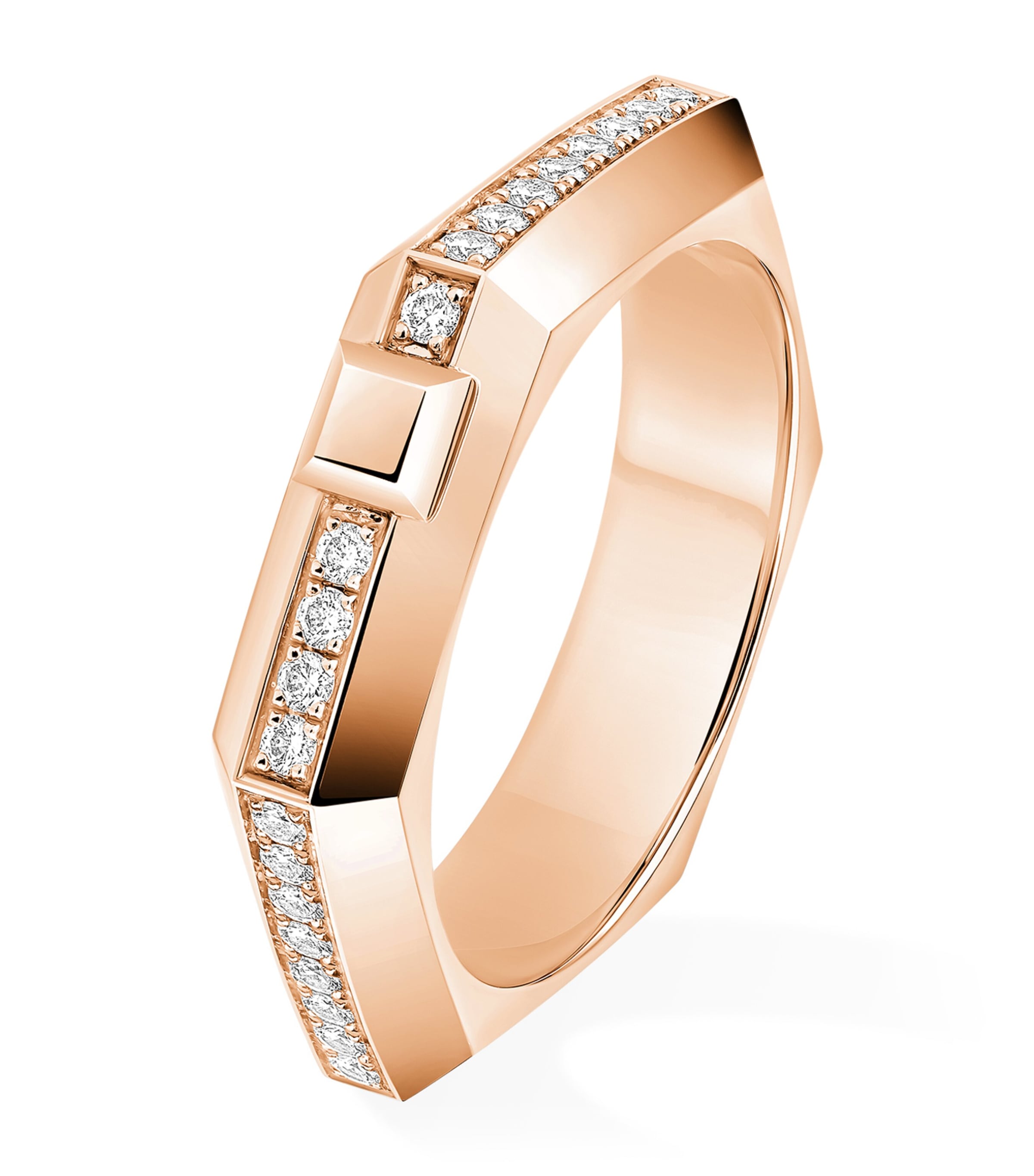 Messika Moderniste Pink Gold and Diamond Small Pavé Ring White Gold