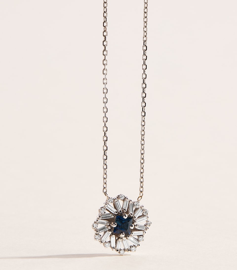Suzanne Kalan White Gold Diamond and Sapphire Princess Flower Necklace Wg/db