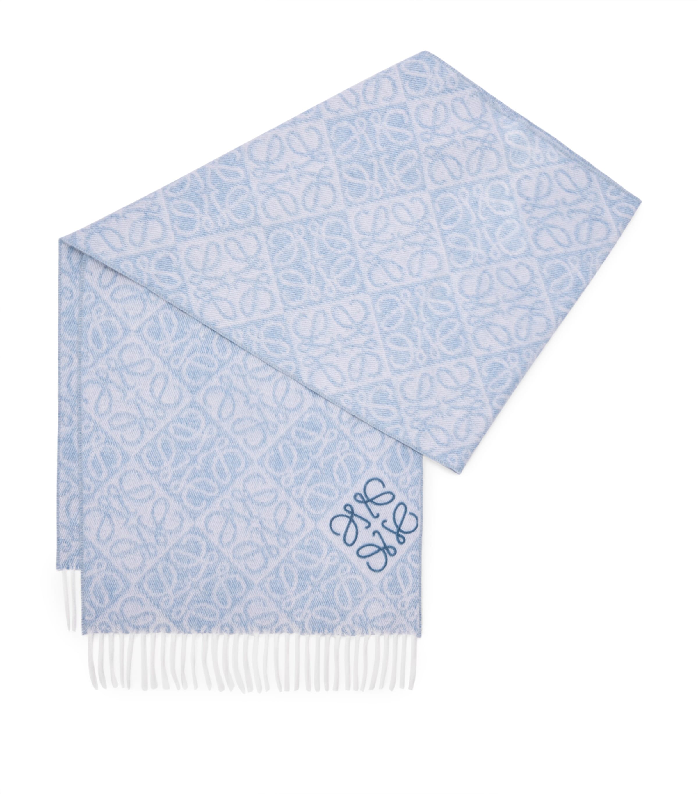 LOEWE Wool-Cashmere Anagram Scarf Light Blue