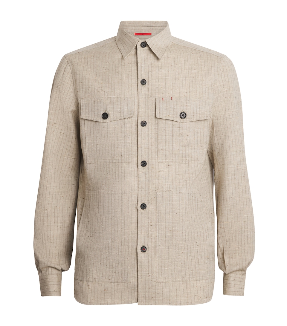 Wool-Silk-Linen Stripe Overshirt