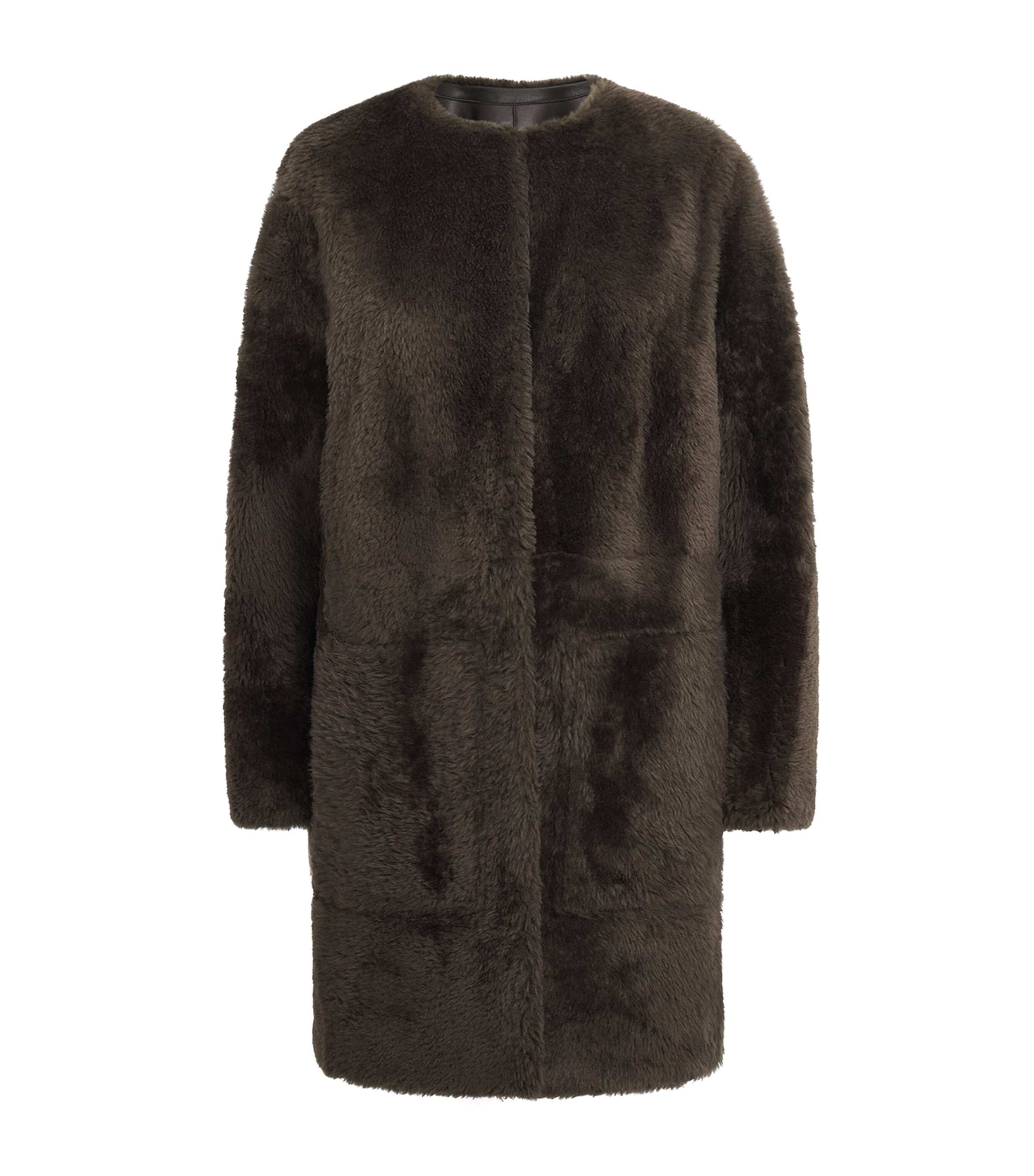 Vince Womens Shearling and Leather Reversible Car Coat Dark Moss
