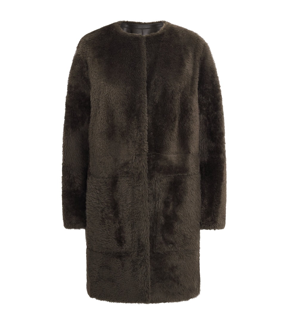 Vince Womens Shearling and Leather Reversible Car Coat Dark Moss