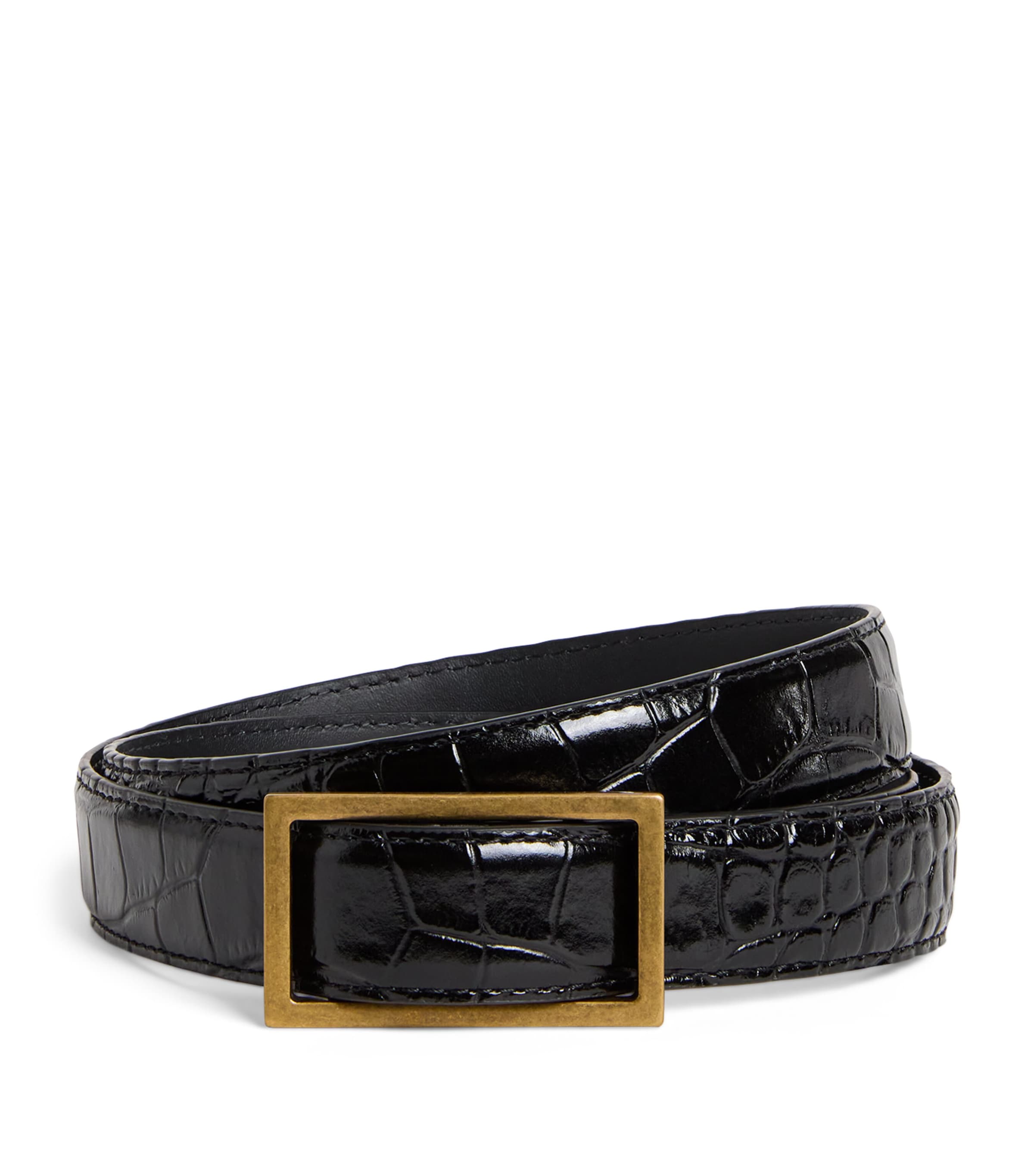 Leather Crocodile-Embossed Plate Belt