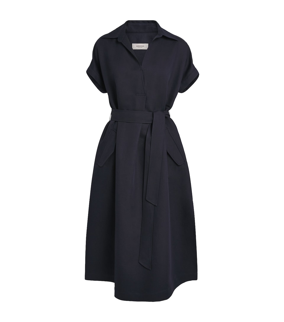 Cotton-Linen-Silk Shirt Midi Dress