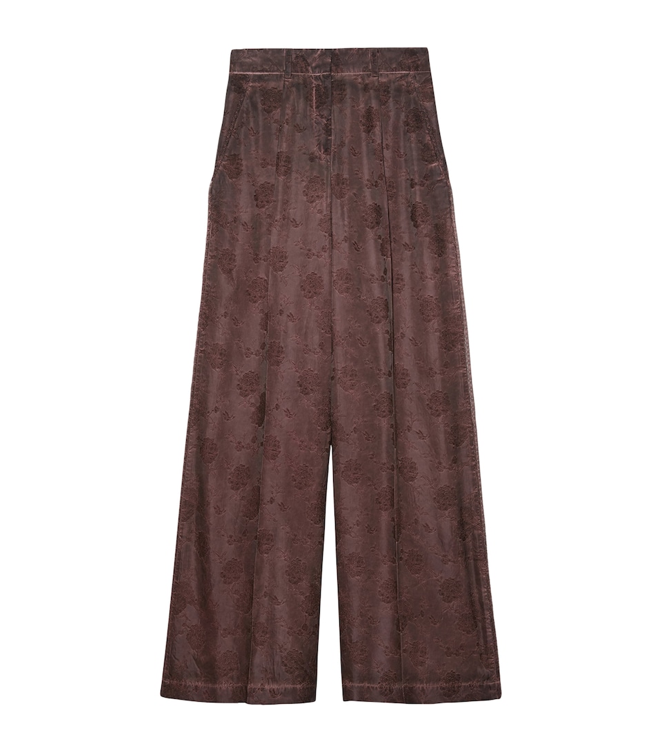 MAX&Co. Womens Floral Wide-Leg Trousers Chocolate