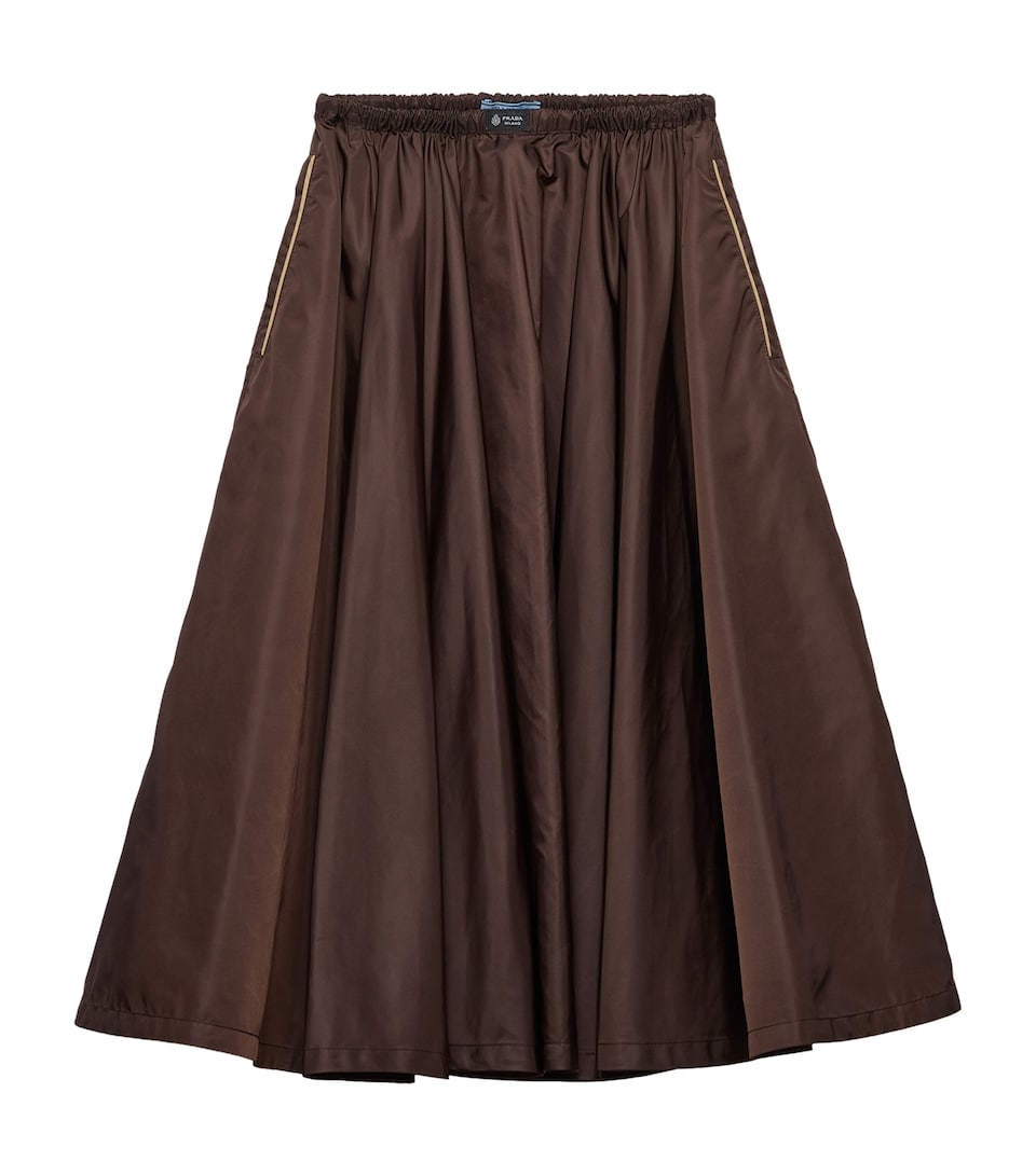 Prada Womens Re-Nylon Gathered Midi Skirt Brown