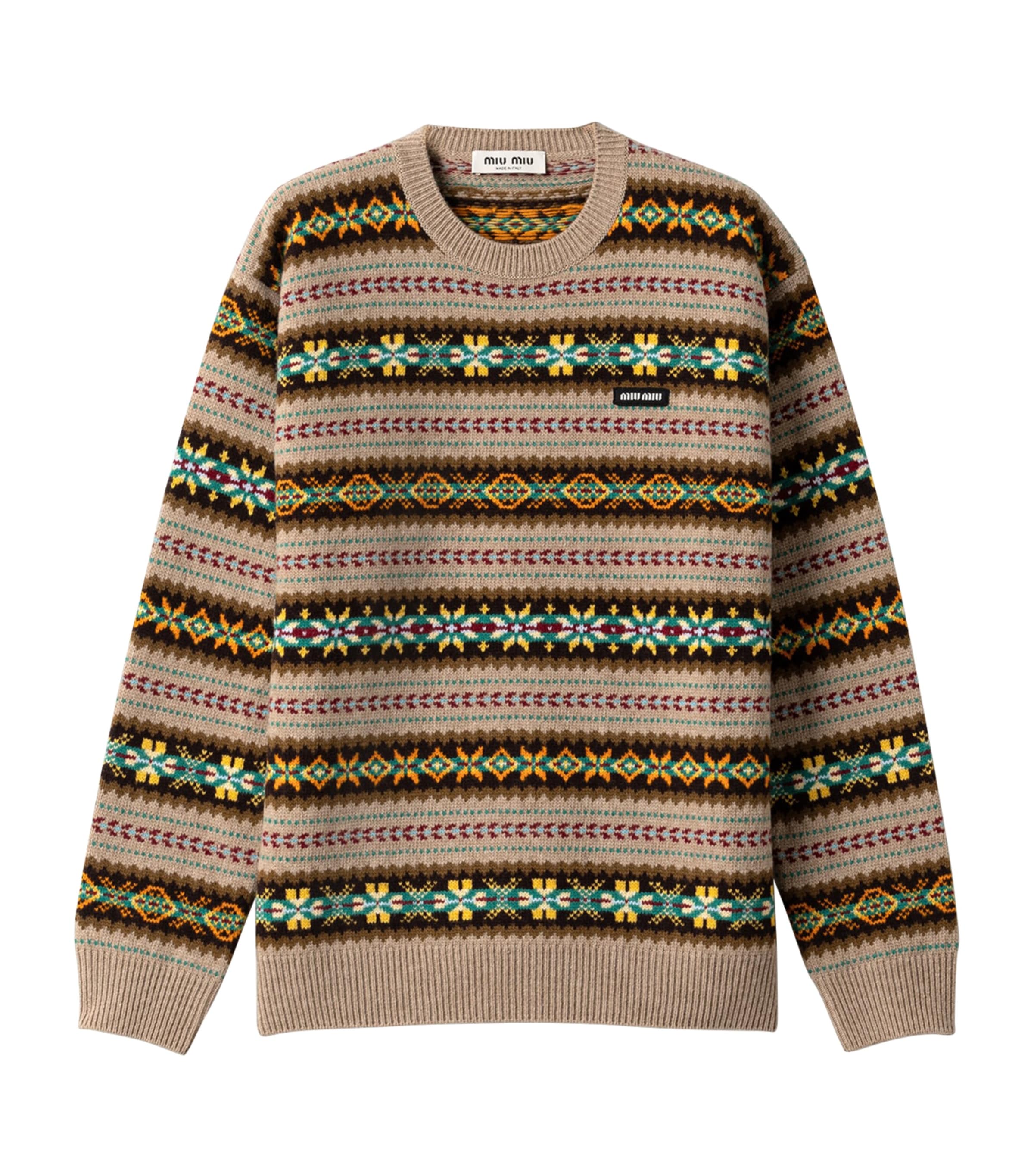 Miu Miu Womens Virgin Wool Fair Isle Sweater Neutral