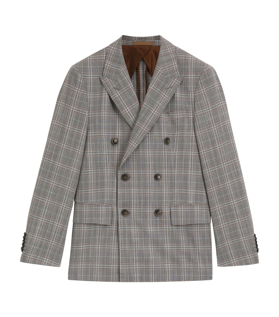 Virgin Wool-Silk Check Blazer
