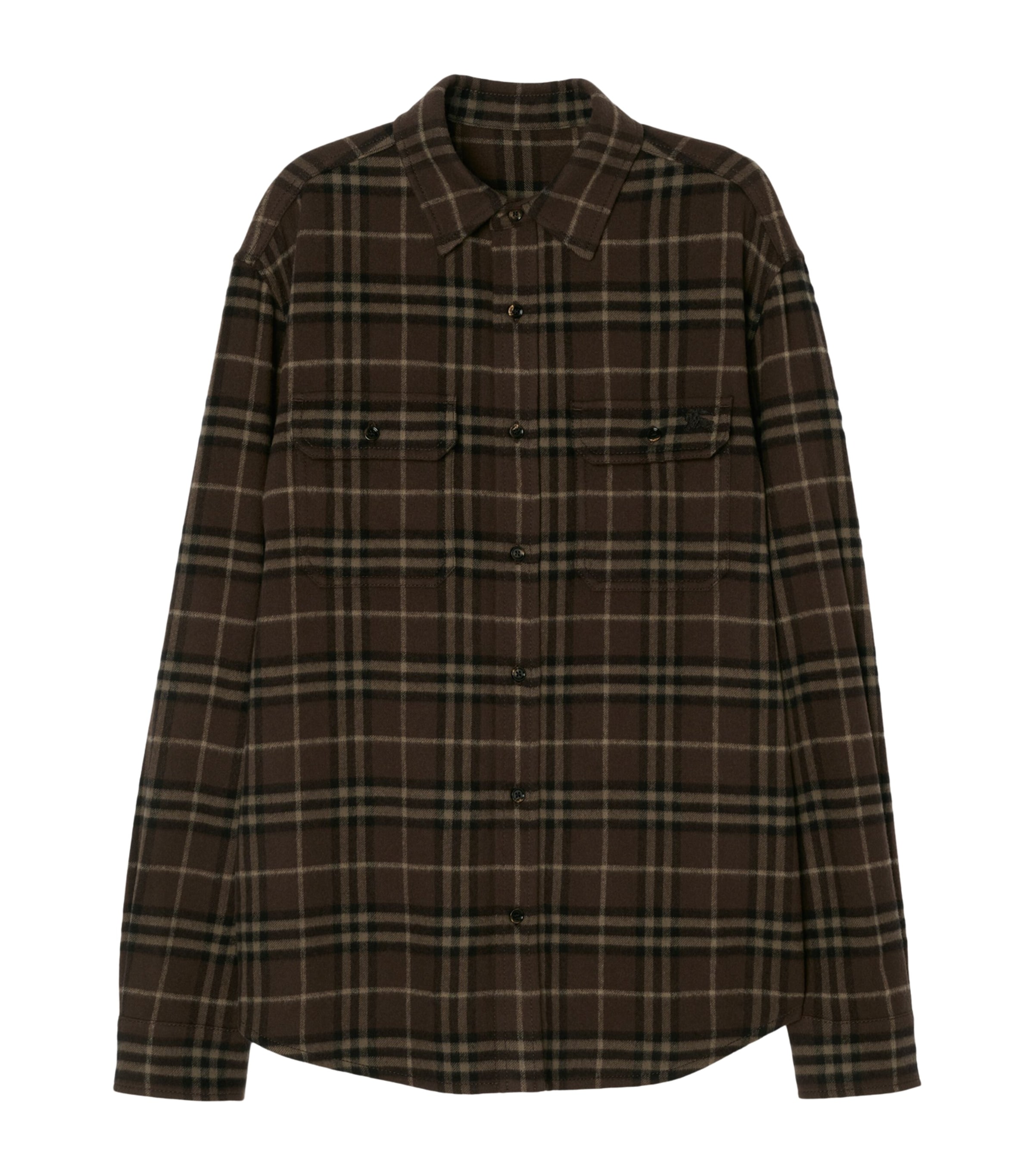 Burberry Mens Wool Check Flannel Shirt Sepia Brown Ip Check