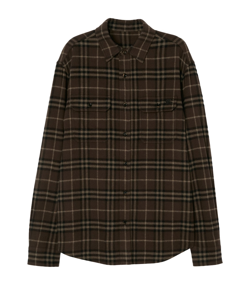 Burberry Mens Wool Check Flannel Shirt Sepia Brown Ip Check