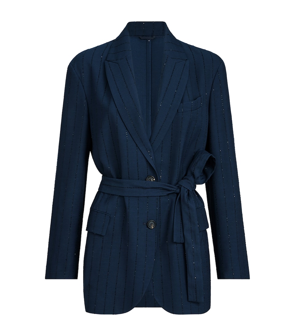 Chalk Stripe Belted Blazer